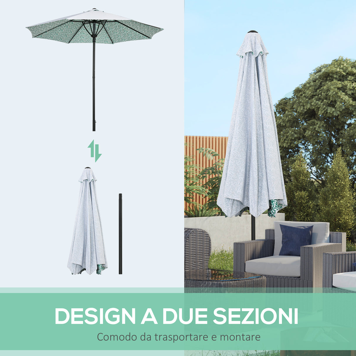 easycomfort easycomfort ombrellone da giardino 3x2 5 m in metallo a 2 sezioni con 8 stecche e copertura in poliestere