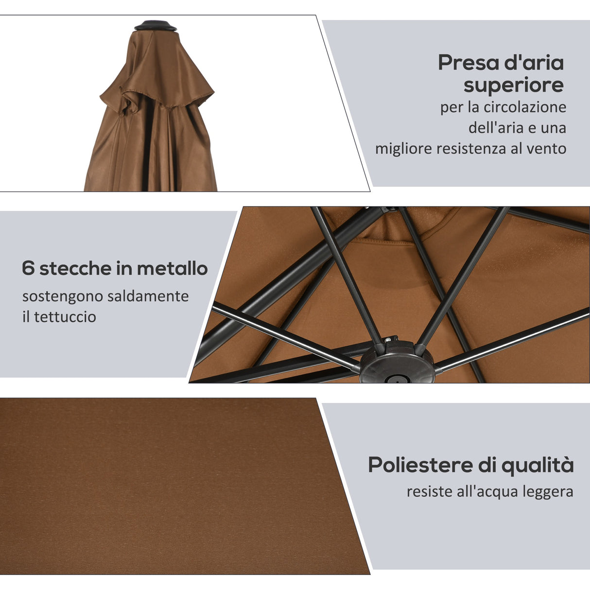 easycomfort easycomfort ombrellone da giardino 3x2 5 m in metallo e poliestere a 6 stecche con base a croce marrone