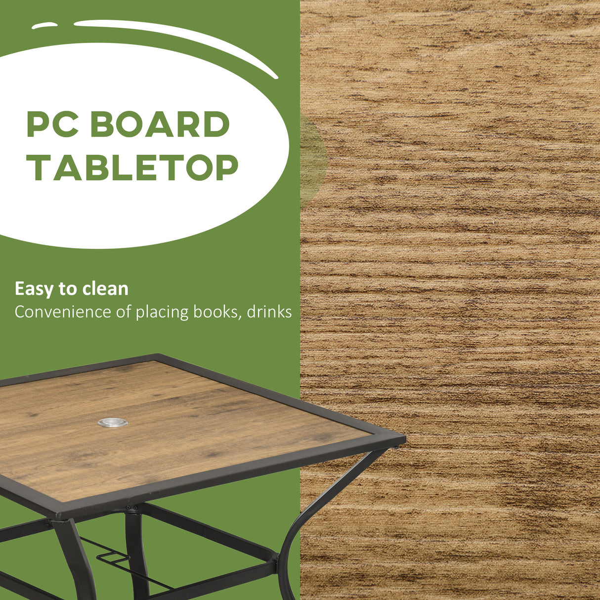 easycomfort easycomfort tavolo da giardino marrone per 4 persone con foro centrale per ombrellone 94l x 94p x 71a cm