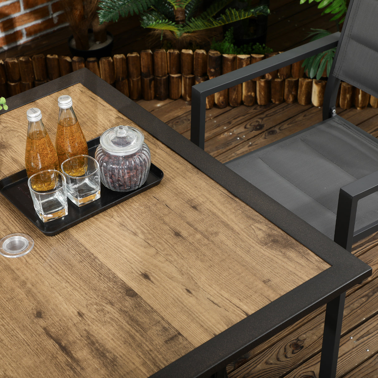 easycomfort easycomfort tavolo da giardino marrone per 4 persone con foro centrale per ombrellone 94l x 94p x 71a cm