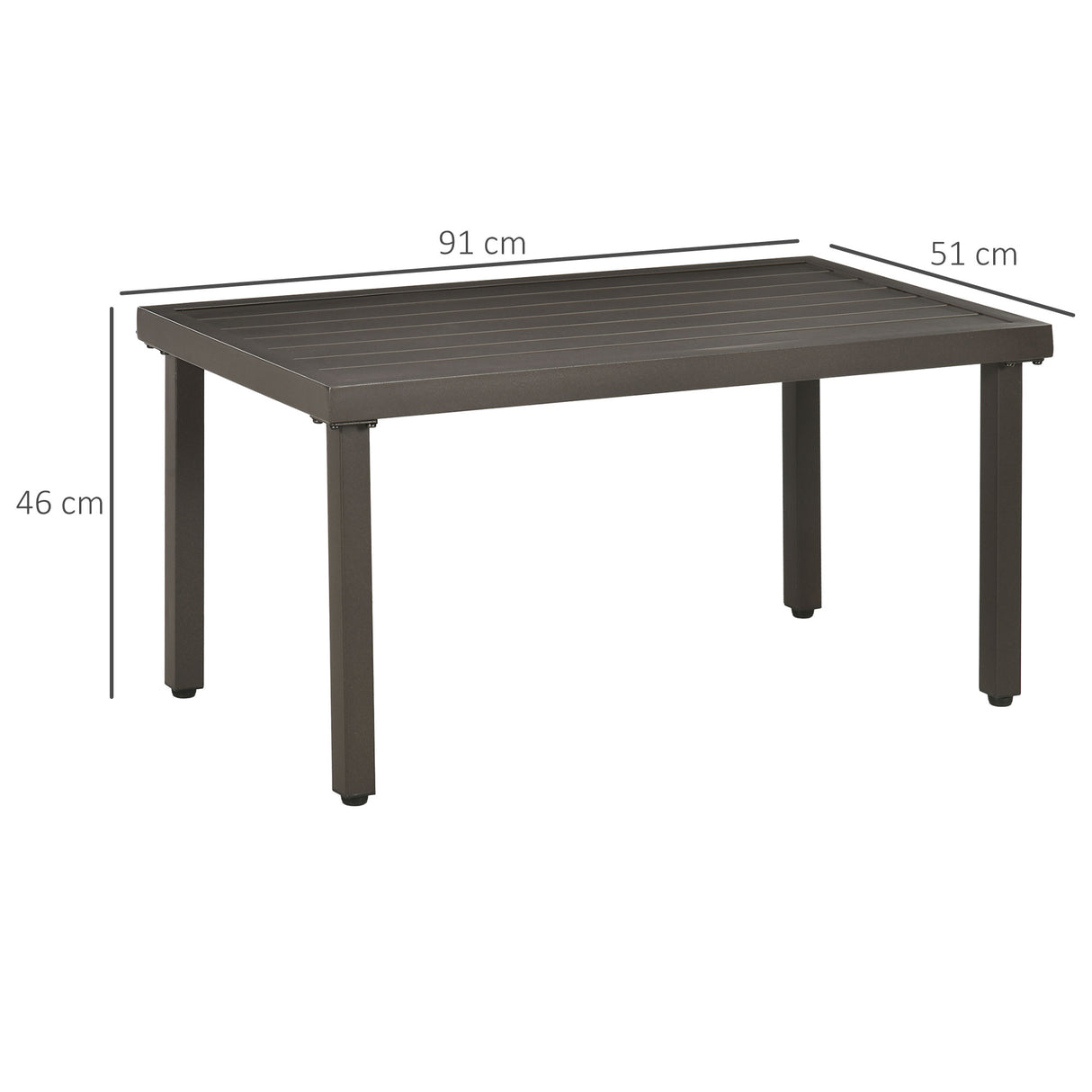 easycomfort easycomfort tavolino da caffe in acciaio con piedini regolabili e piano a doghe 91x51x46 cm marrone