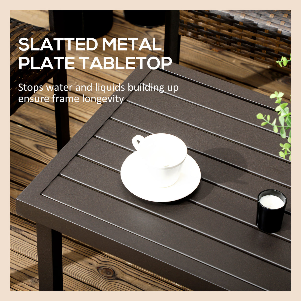 easycomfort easycomfort tavolino da caffe in acciaio con piedini regolabili e piano a doghe 91x51x46 cm marrone