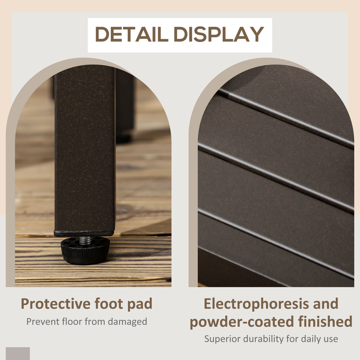 easycomfort easycomfort tavolino da caffe in acciaio con piedini regolabili e piano a doghe 91x51x46 cm marrone