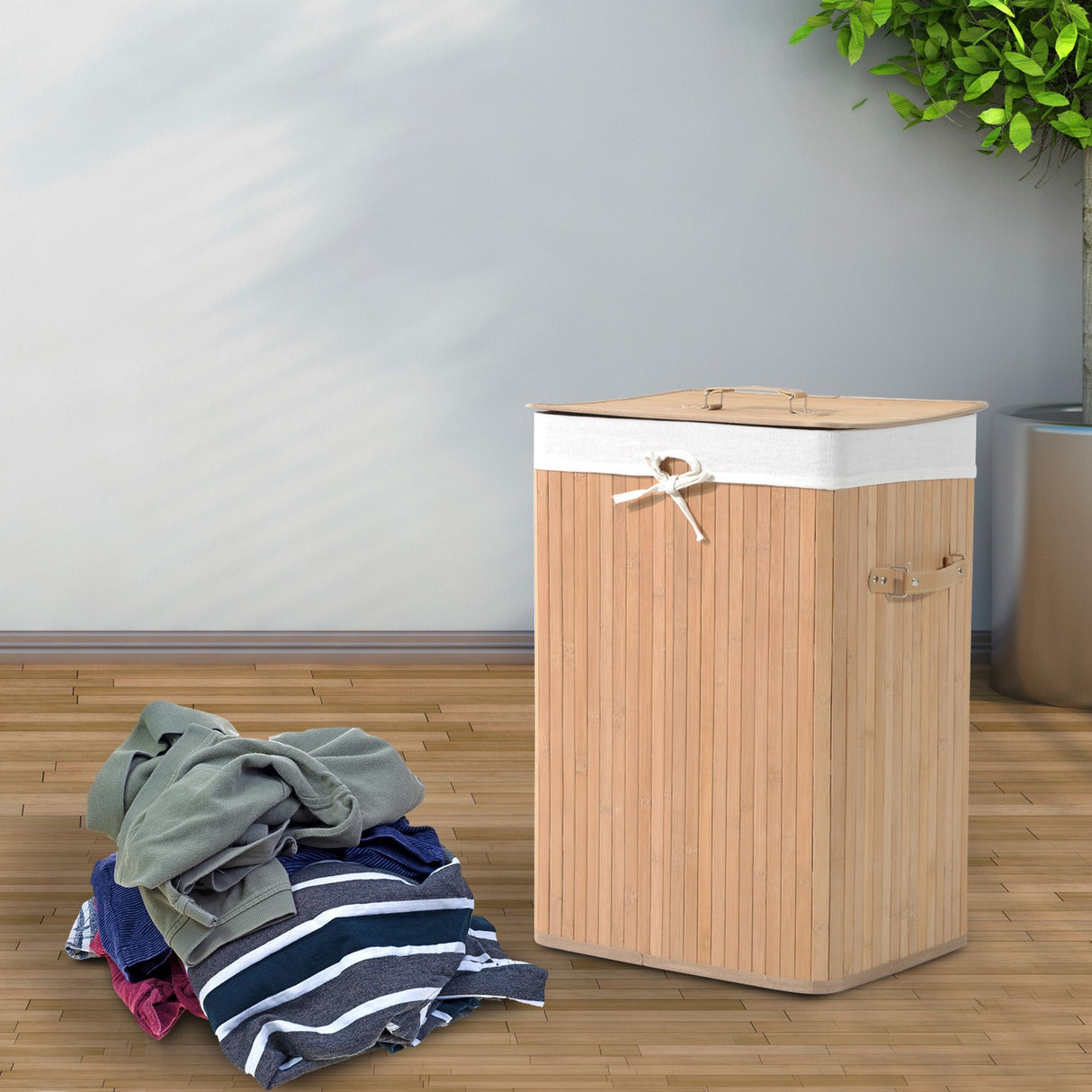 easycomfort easycomfort cesta portabiancheria in bambu con coperchio e fodera rimovibile naturale 40x30x60cm