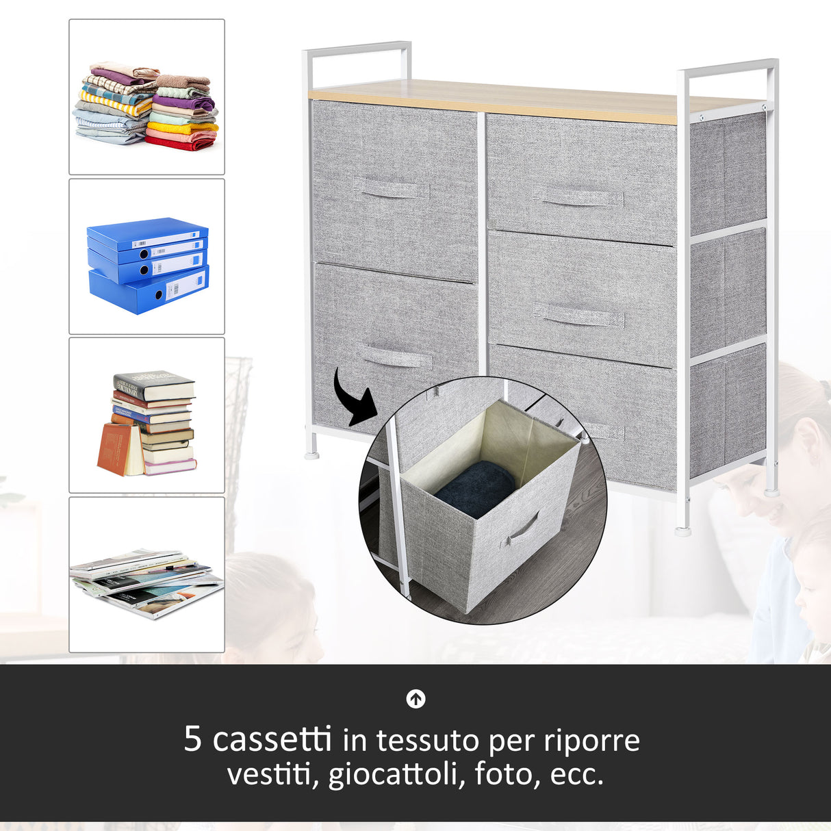easycomfort easycomfort cassettiera con 5 cassetti pieghevoli e rimovibili in tessuto grigio ean 8054144134062
