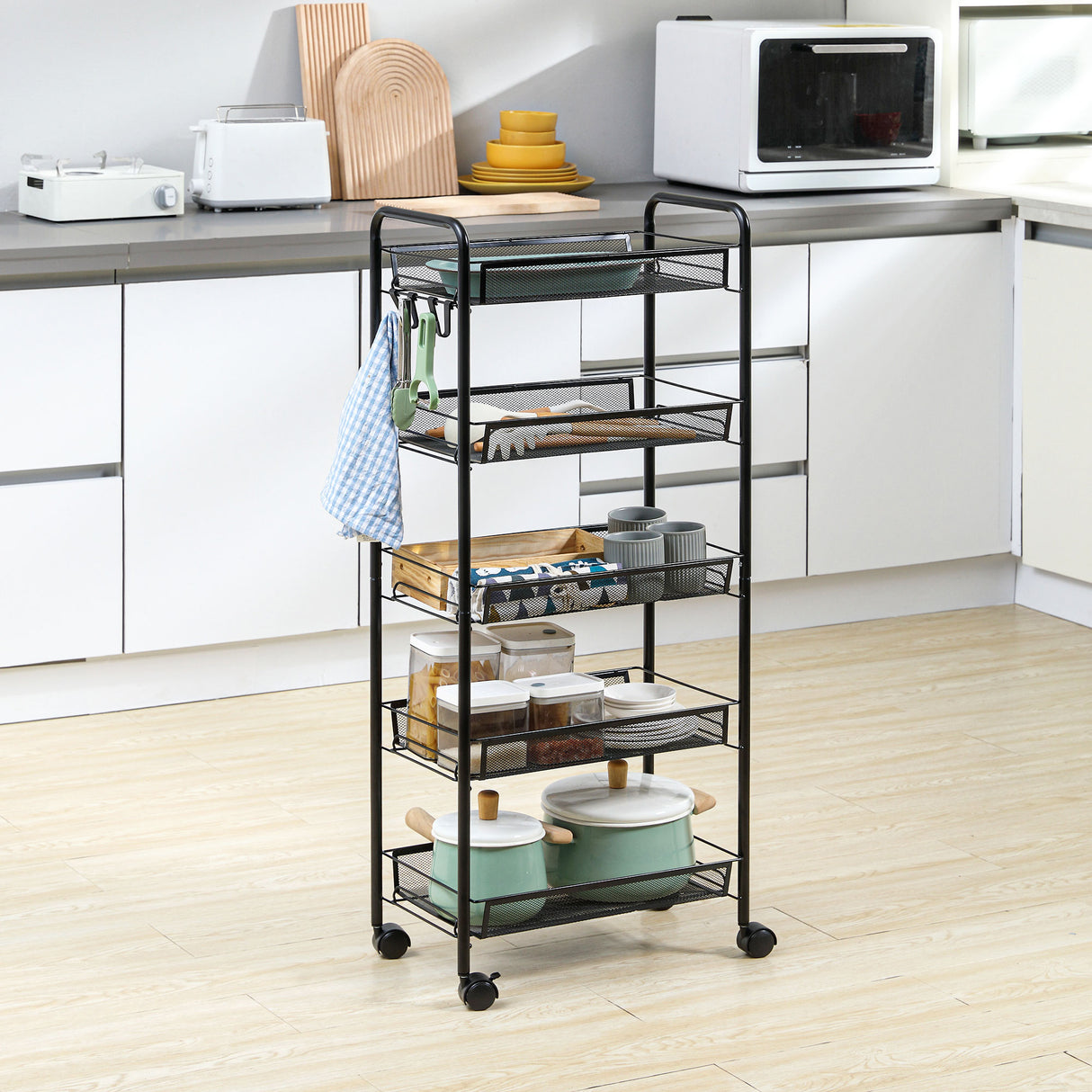 easycomfort easycomfort carrello da cucina salvaspazio a 5 livelli con cestini a rete in acciaio 45x26 5x106cm nero