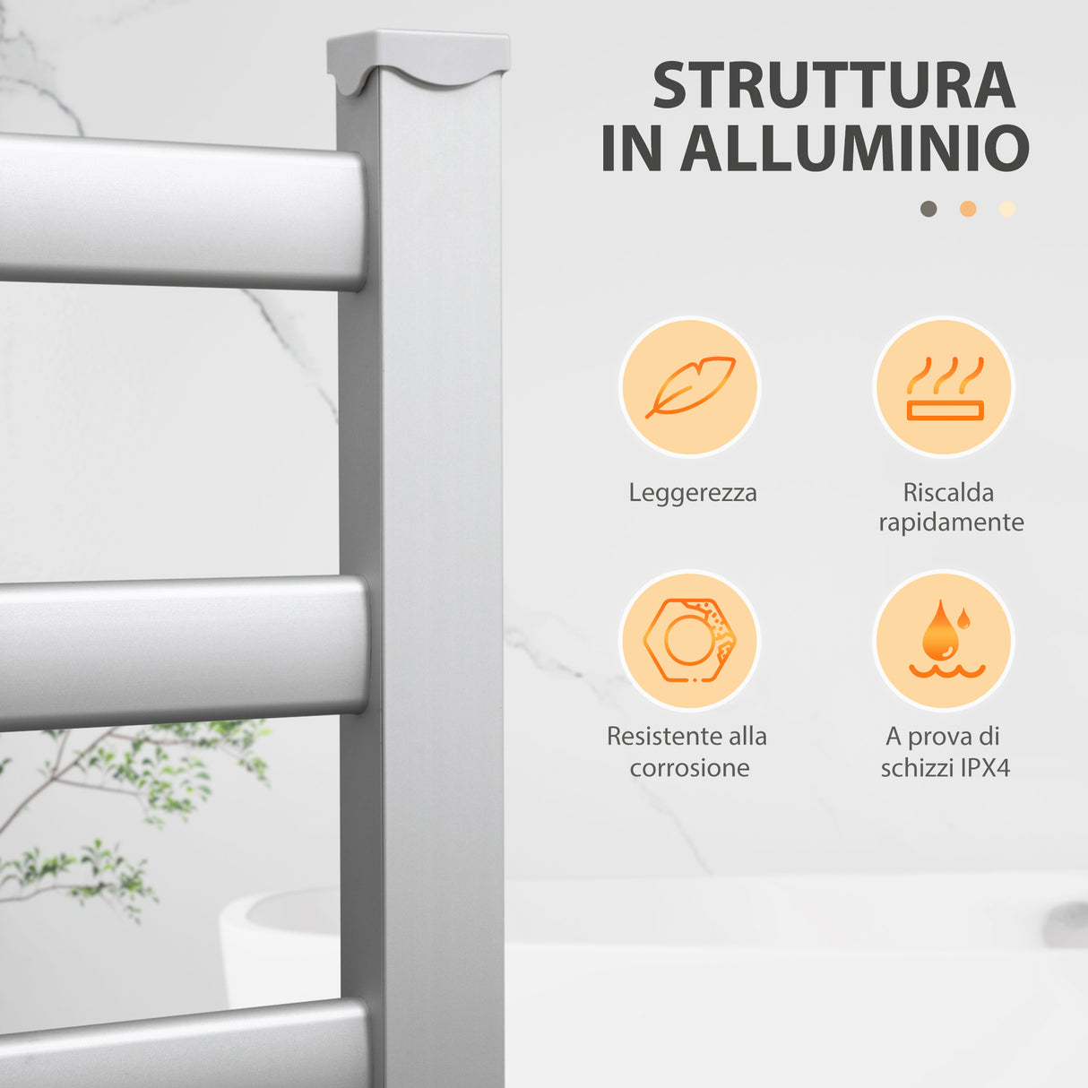 easycomfort easycomfort scaldasalviette elettrico da 140w a 6 barre con temperatura 45c 55c in alluminio 69x36x90 cm argento