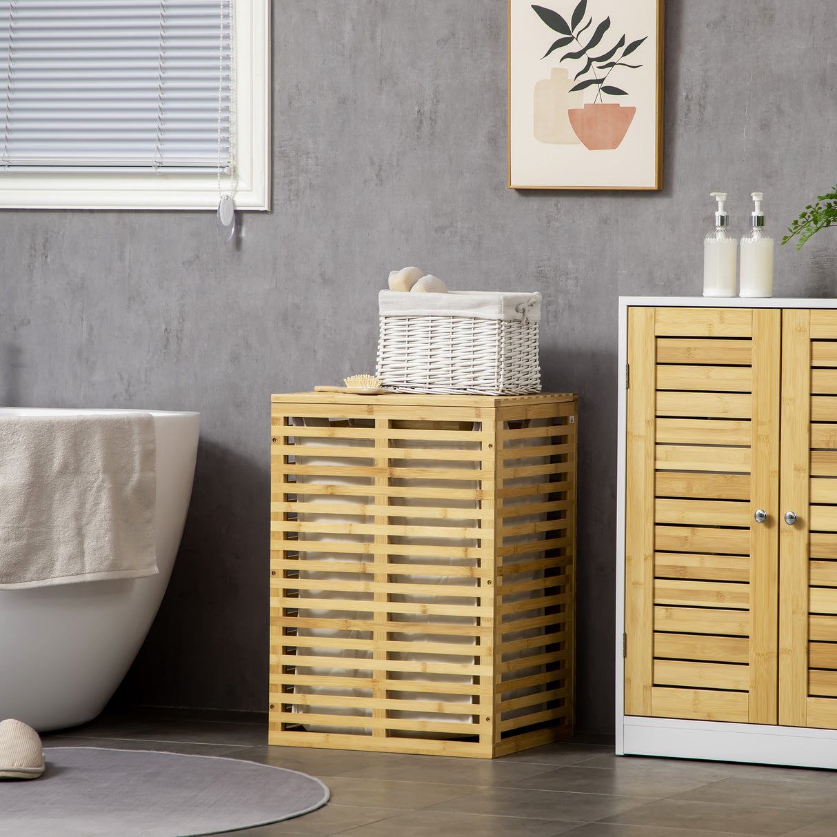 easycomfort easycomfort cesto portabiancheria in bambu con coperchio e sacca in poliestere removibile e lavabile 44x37x62 5 cm color legno