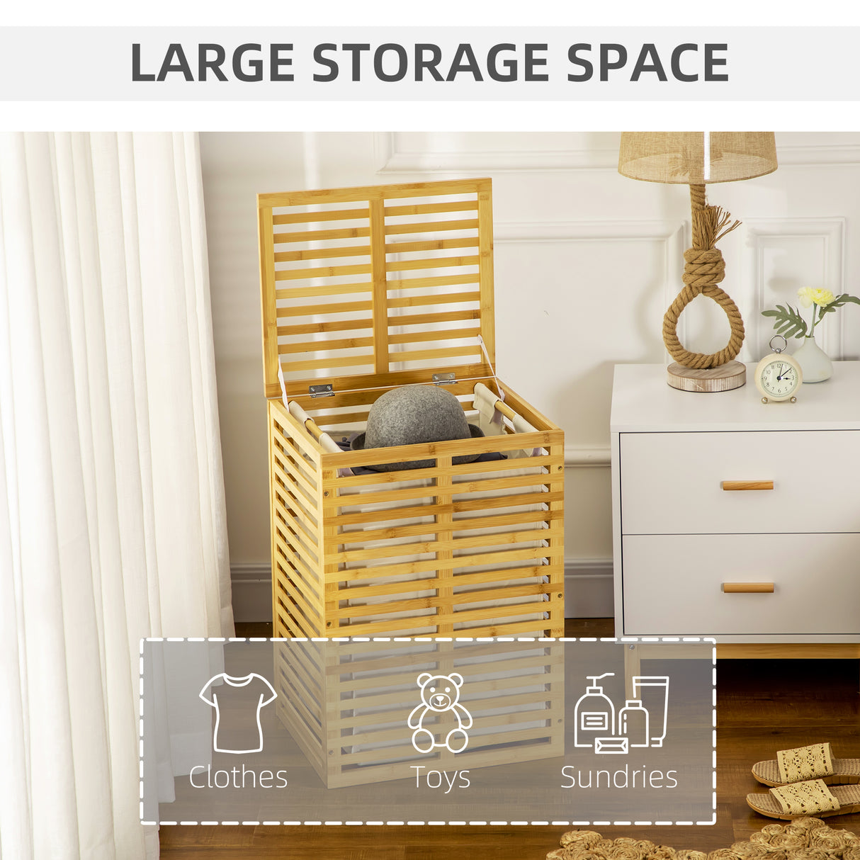 easycomfort easycomfort cesto portabiancheria in bambu con coperchio e sacca in poliestere removibile e lavabile 44x37x62 5 cm color legno