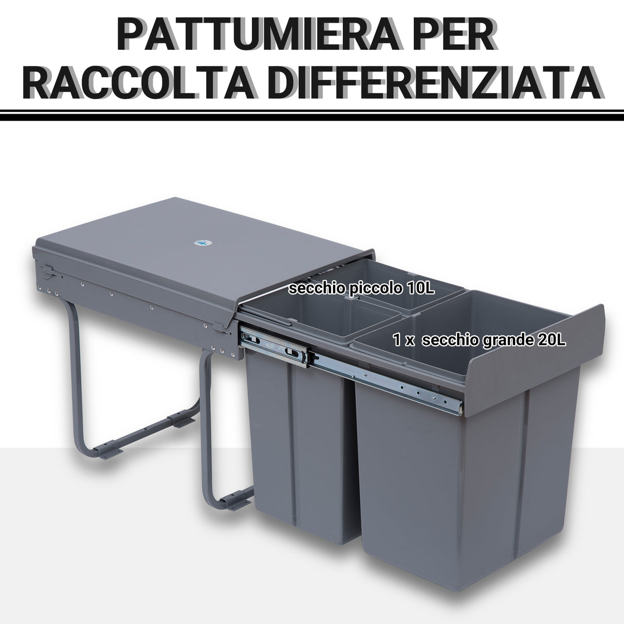 easycomfort easycomfort pattumiera estraibile con 3 contenitori per raccolta differenziata capacita totale 40l 48x34.2x41.8cm grigio