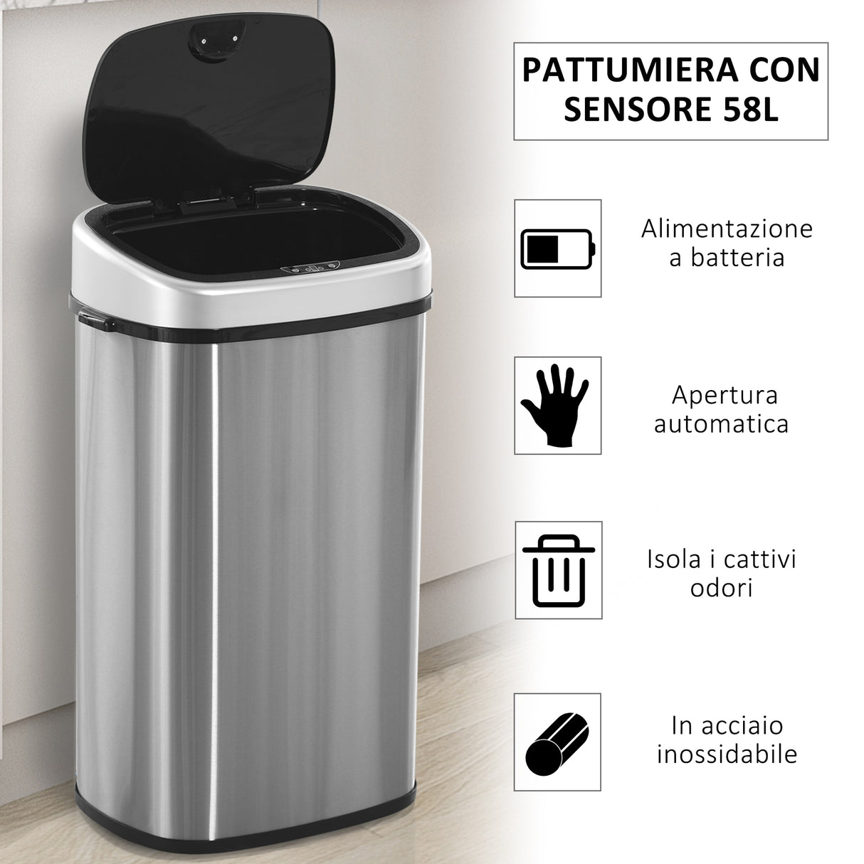 easycomfort easycomfort pattumiera in acciaio inox con apertura automatica con sensore 58 litri