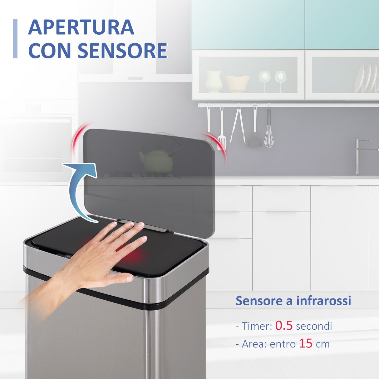 easycomfort easycomfort pattumiera automatica 72l con sensore infrarossi 3 scomparti e coperchio rimovibile acciaio e abs 42x30x81cm
