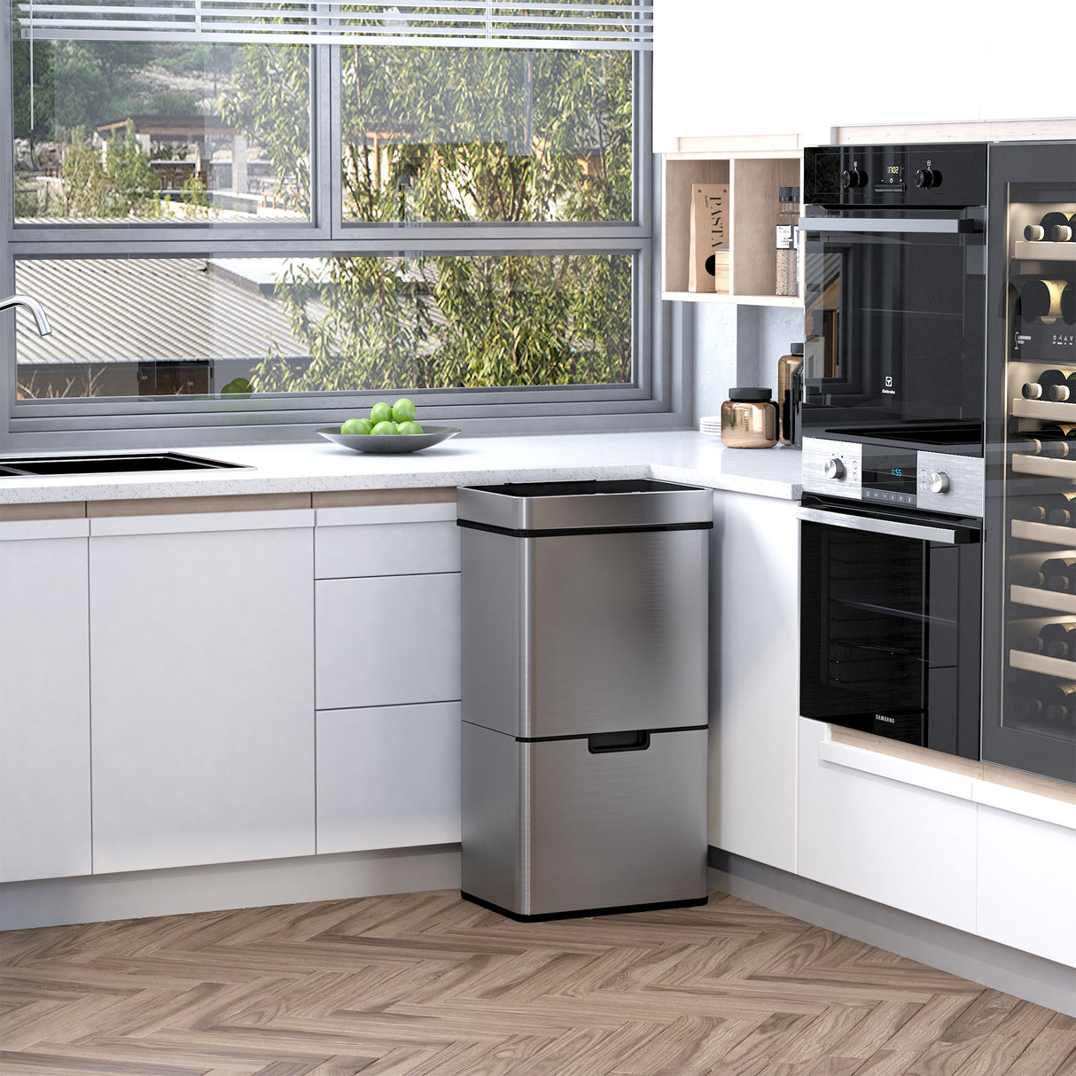 easycomfort easycomfort pattumiera automatica 72l con sensore infrarossi 3 scomparti e coperchio rimovibile acciaio e abs 42x30x81cm