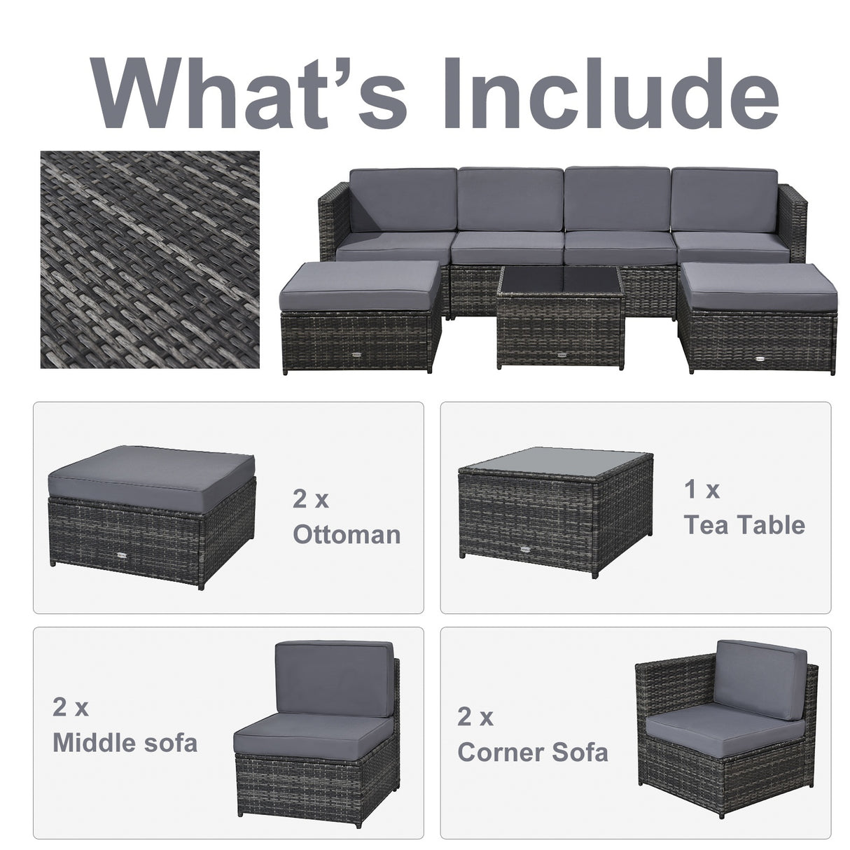 easycomfort easycomfort set da 7 pezzi salotto da esterni in rattan con poltrona pouf tavolino grigio