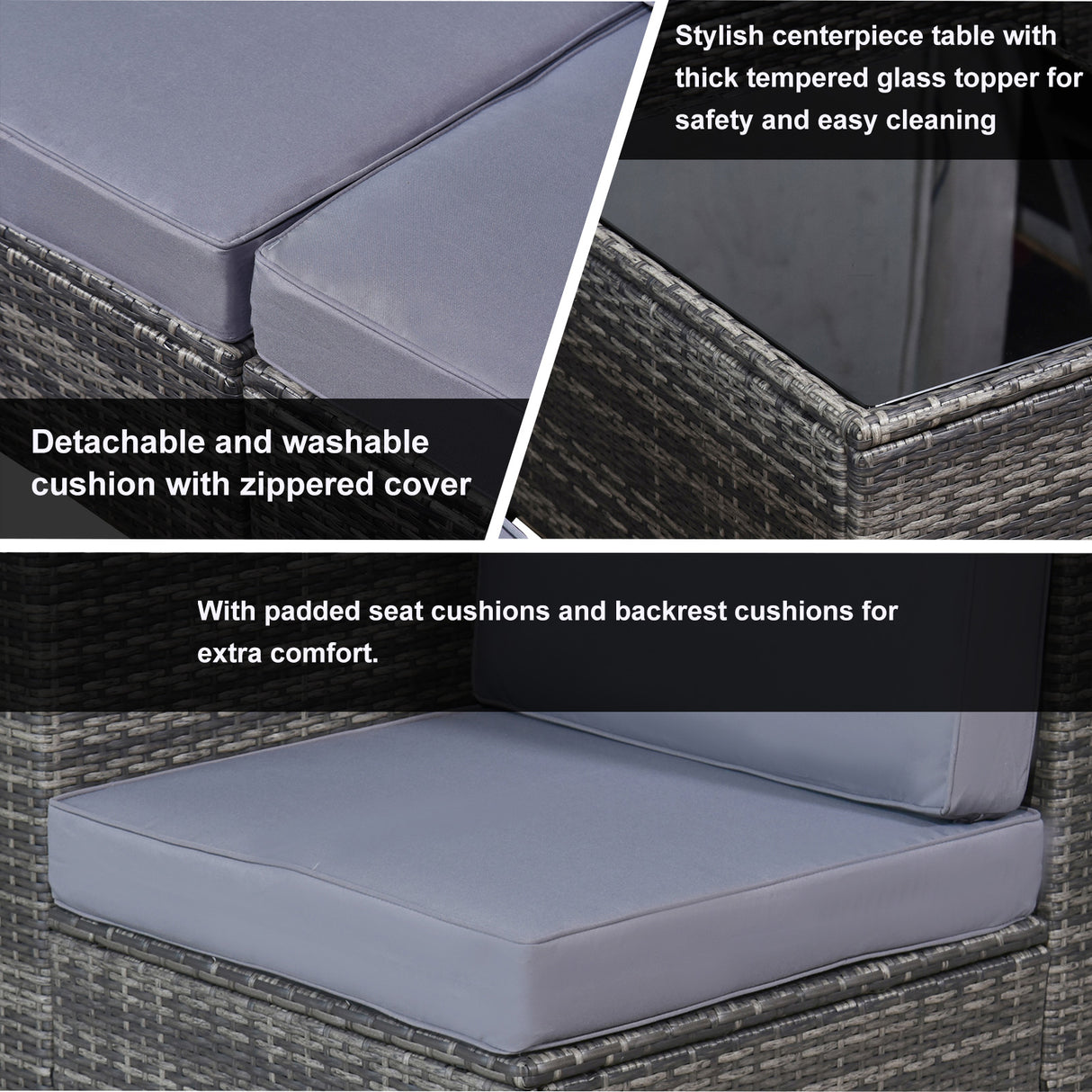 easycomfort easycomfort set da 7 pezzi salotto da esterni in rattan con poltrona pouf tavolino grigio