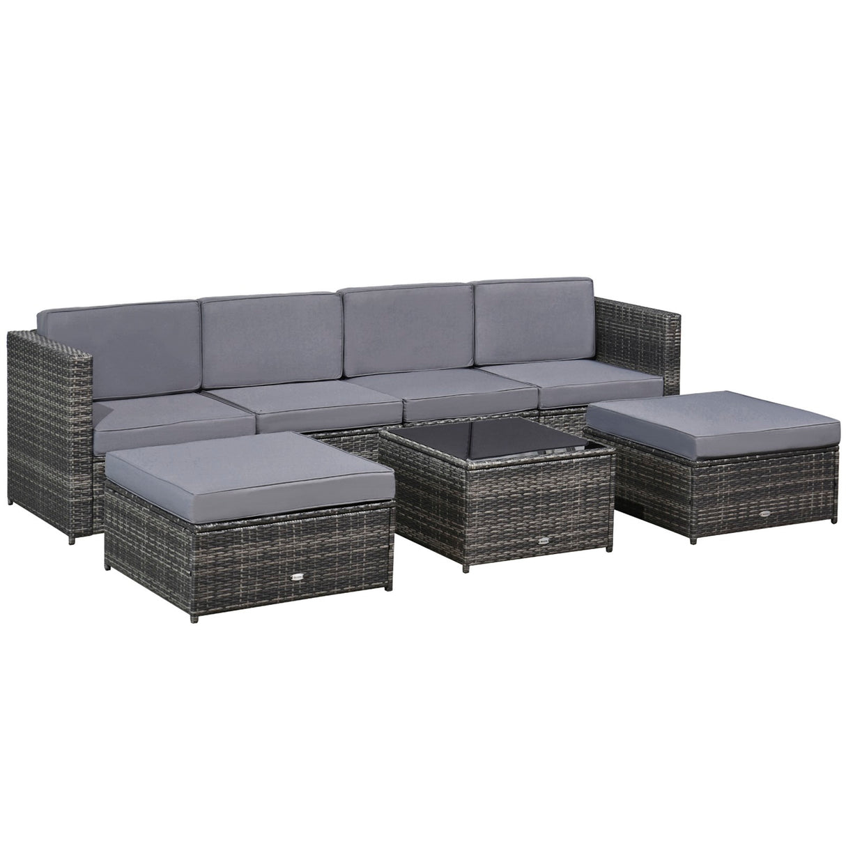 easycomfort easycomfort set da 7 pezzi salotto da esterni in rattan con poltrona pouf tavolino grigio