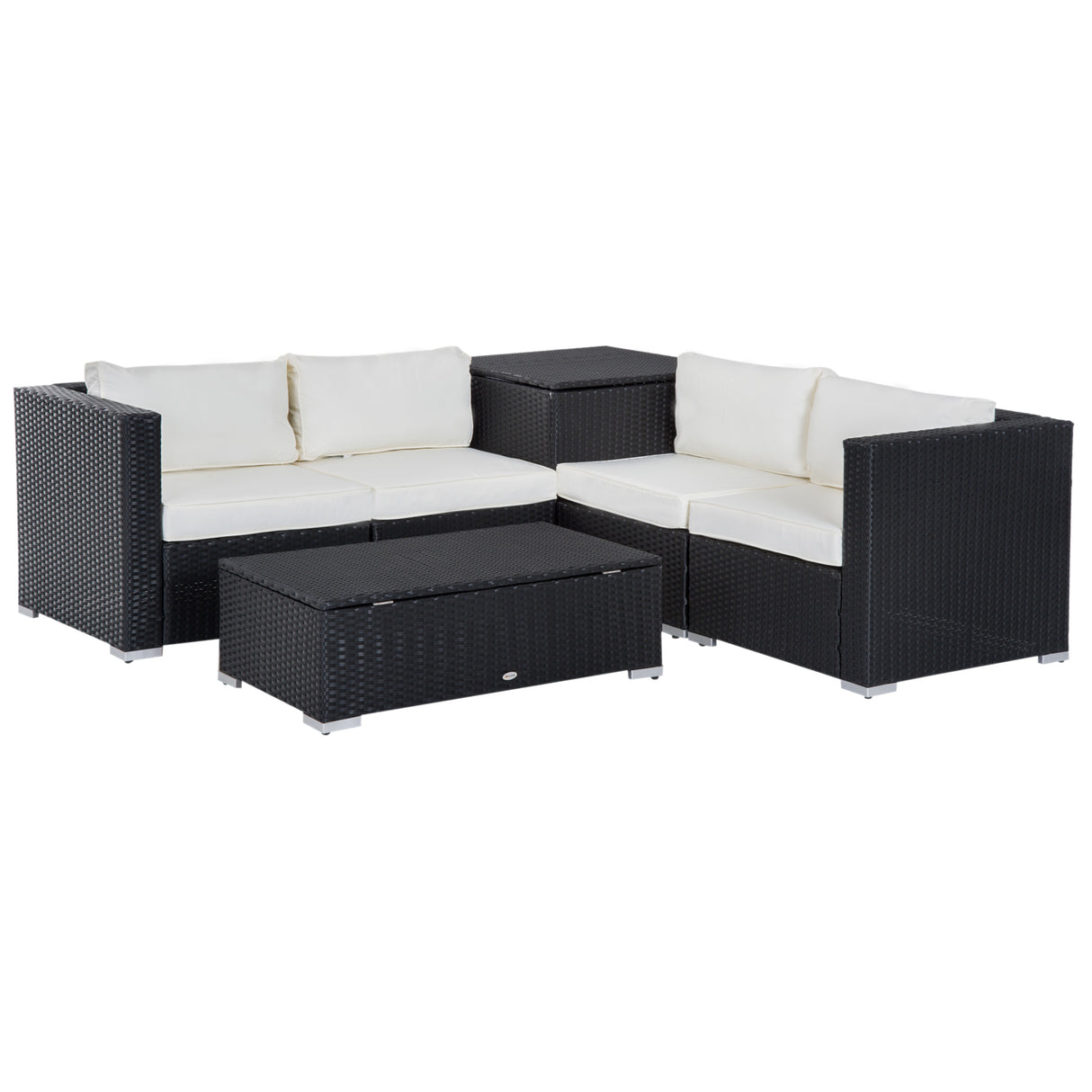 easycomfort easycomfort set da giardino 6 pezzi 4 poltrone con cuscini e 2 tavolini contenitore in rattan pe nero e crema