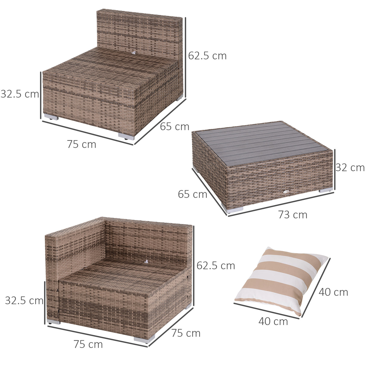 easycomfort easycomfort salotto da giardino in rattan da 7 pezzi con tavolino e divano modulabile con cuscini grigio