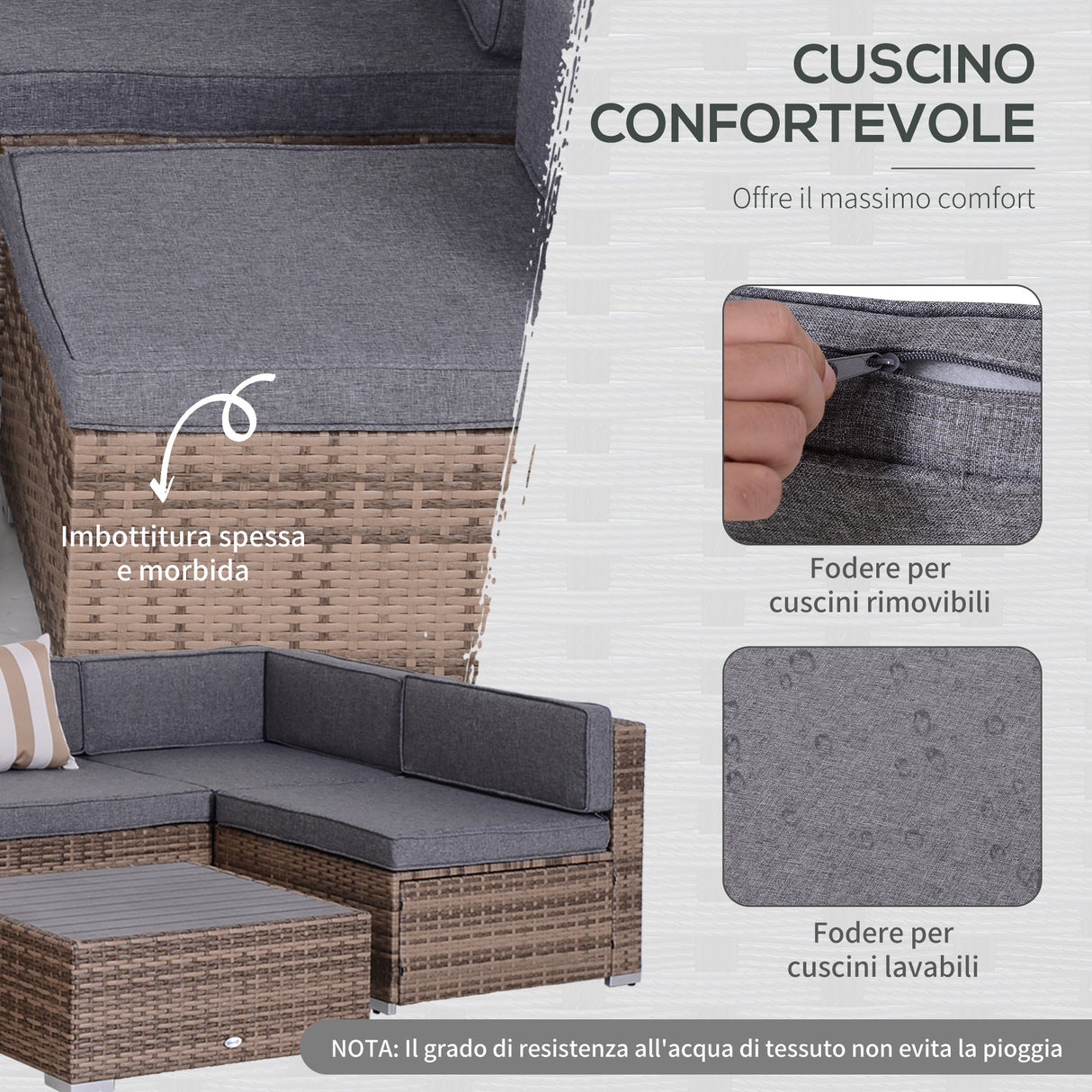 easycomfort easycomfort salotto da giardino in rattan da 7 pezzi con tavolino e divano modulabile con cuscini grigio