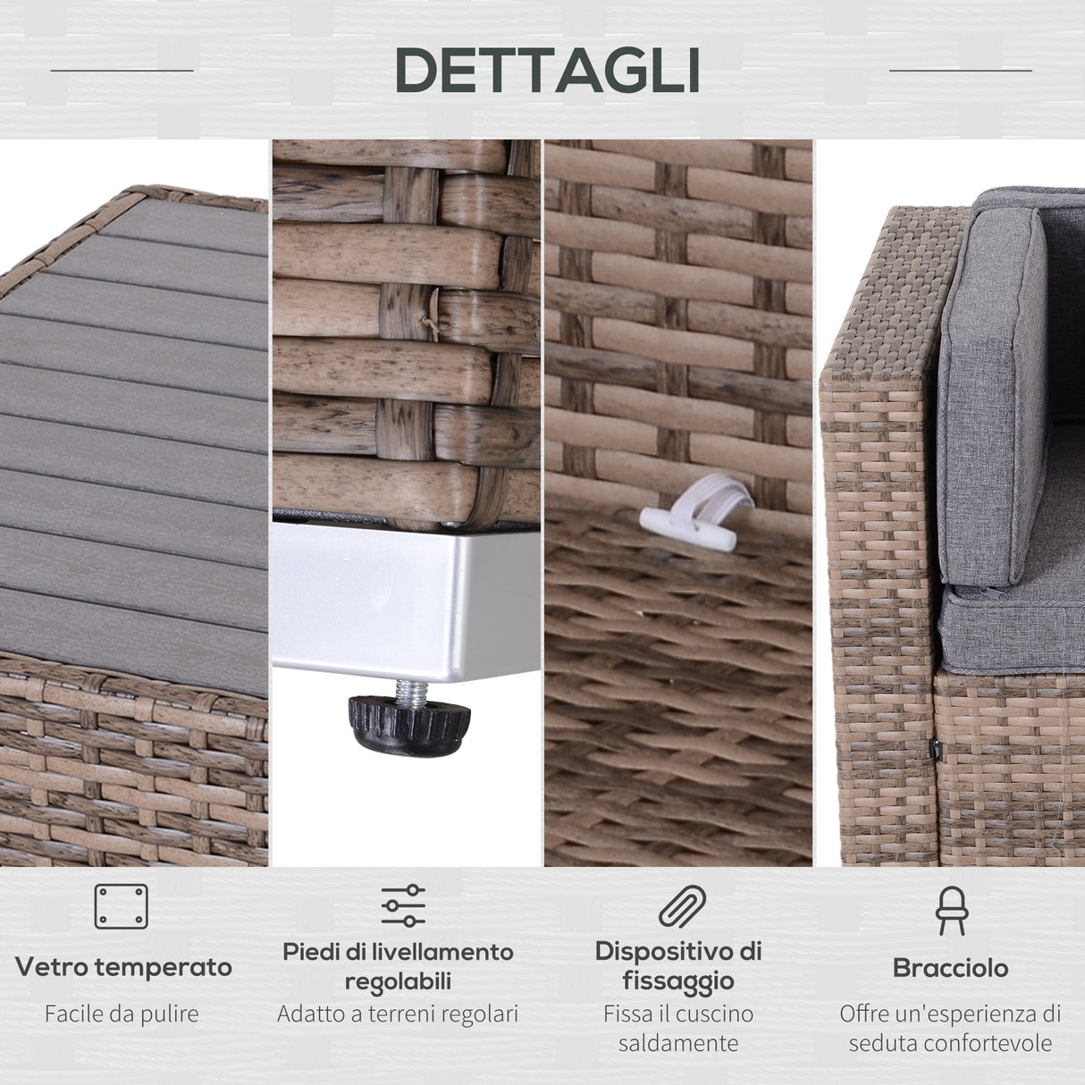 easycomfort easycomfort salotto da giardino in rattan da 7 pezzi con tavolino e divano modulabile con cuscini grigio