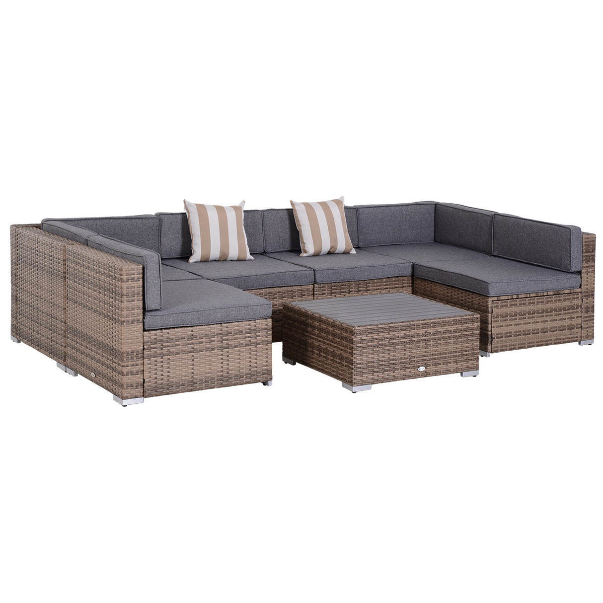 easycomfort easycomfort salotto da giardino in rattan da 7 pezzi con tavolino e divano modulabile con cuscini grigio