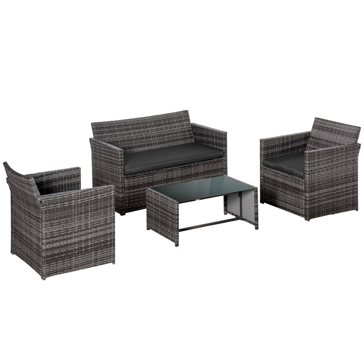 easycomfort easycomfort set mobili da giardino in pe rattan grigio divano con 2 poltroncine e tavolino