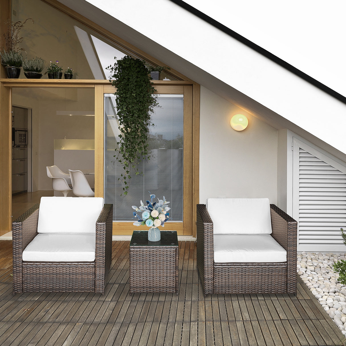 easycomfort easycomfort set arredo per esterni in pe rattan divanetti e tavolino con piano in vetro marrone