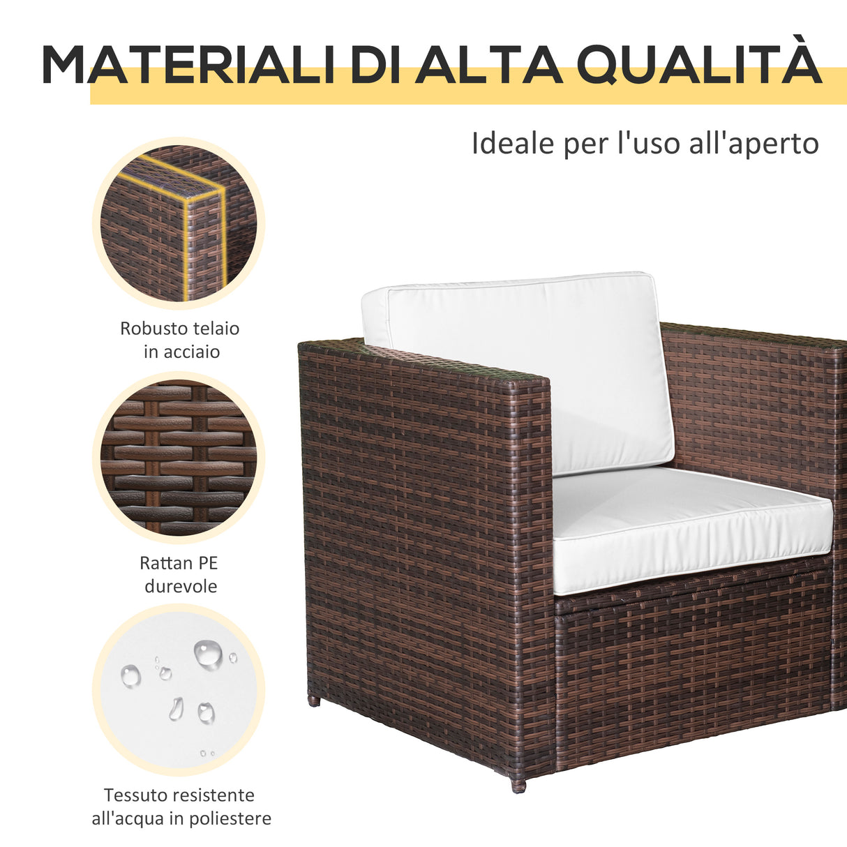 easycomfort easycomfort set arredo per esterni in pe rattan divanetti e tavolino con piano in vetro marrone
