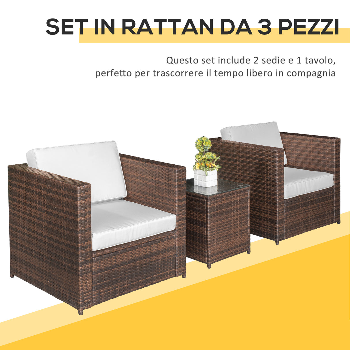 easycomfort easycomfort set arredo per esterni in pe rattan divanetti e tavolino con piano in vetro marrone