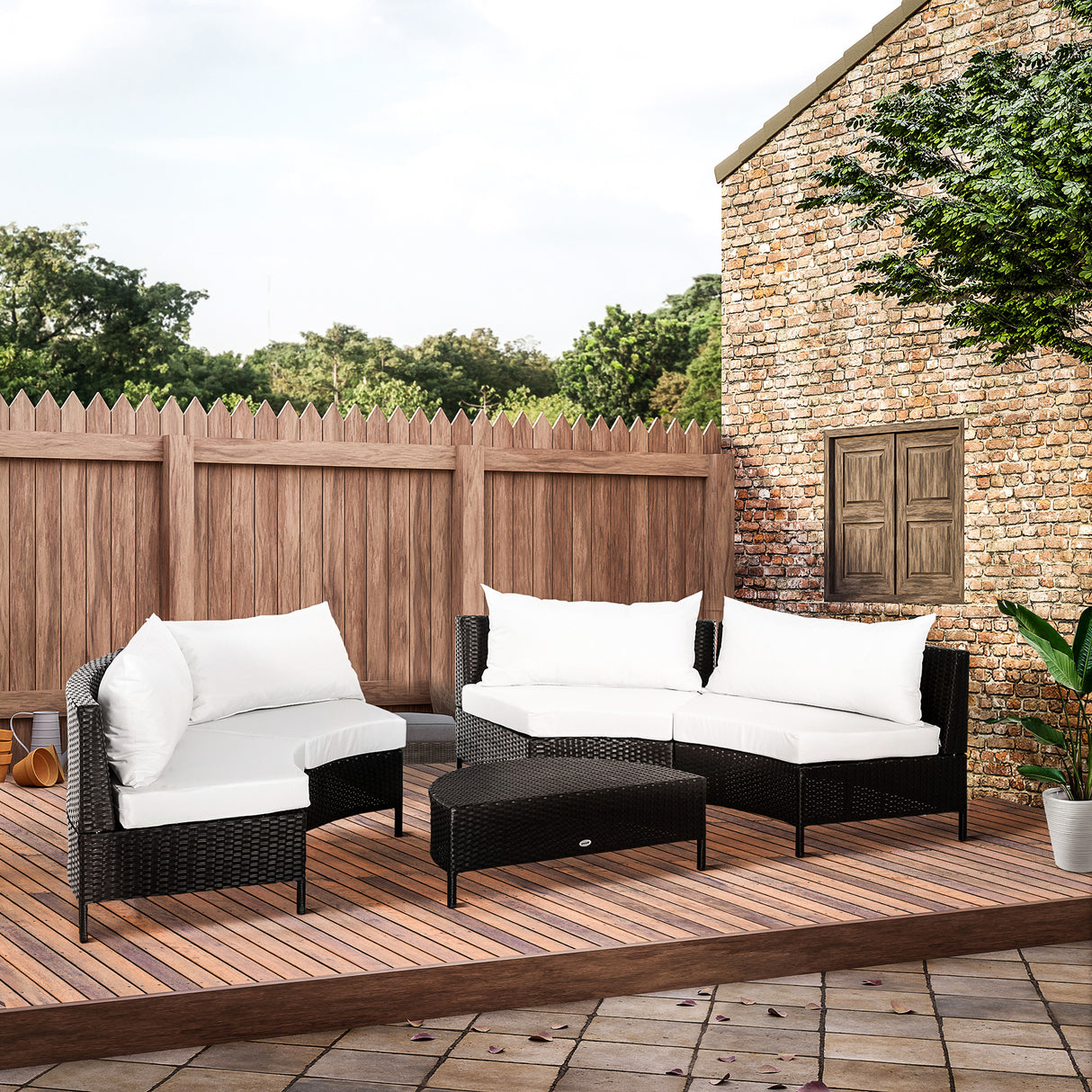 easycomfort easycomfort mobili da giardino in rattan nero con cuscini bianchi set 5 pezzi con tavolino