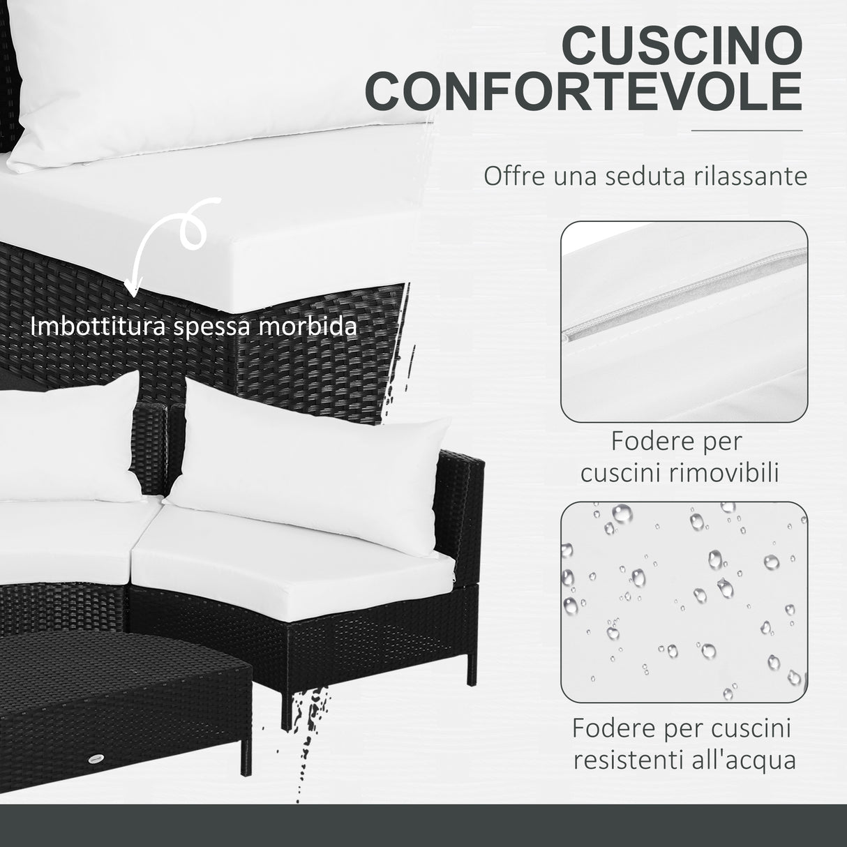 easycomfort easycomfort mobili da giardino in rattan nero con cuscini bianchi set 5 pezzi con tavolino