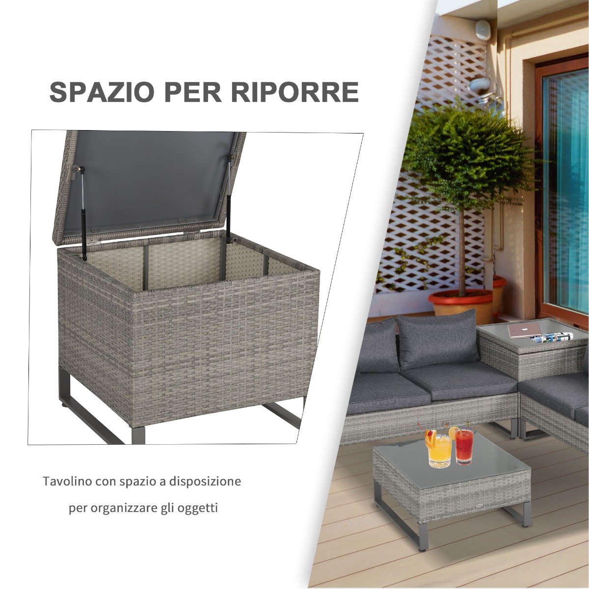 easycomfort easycomfort divano 3 posti da esterni in pe rattan con cuscini a righe grigio 173x68x78cm ean 8055776913681