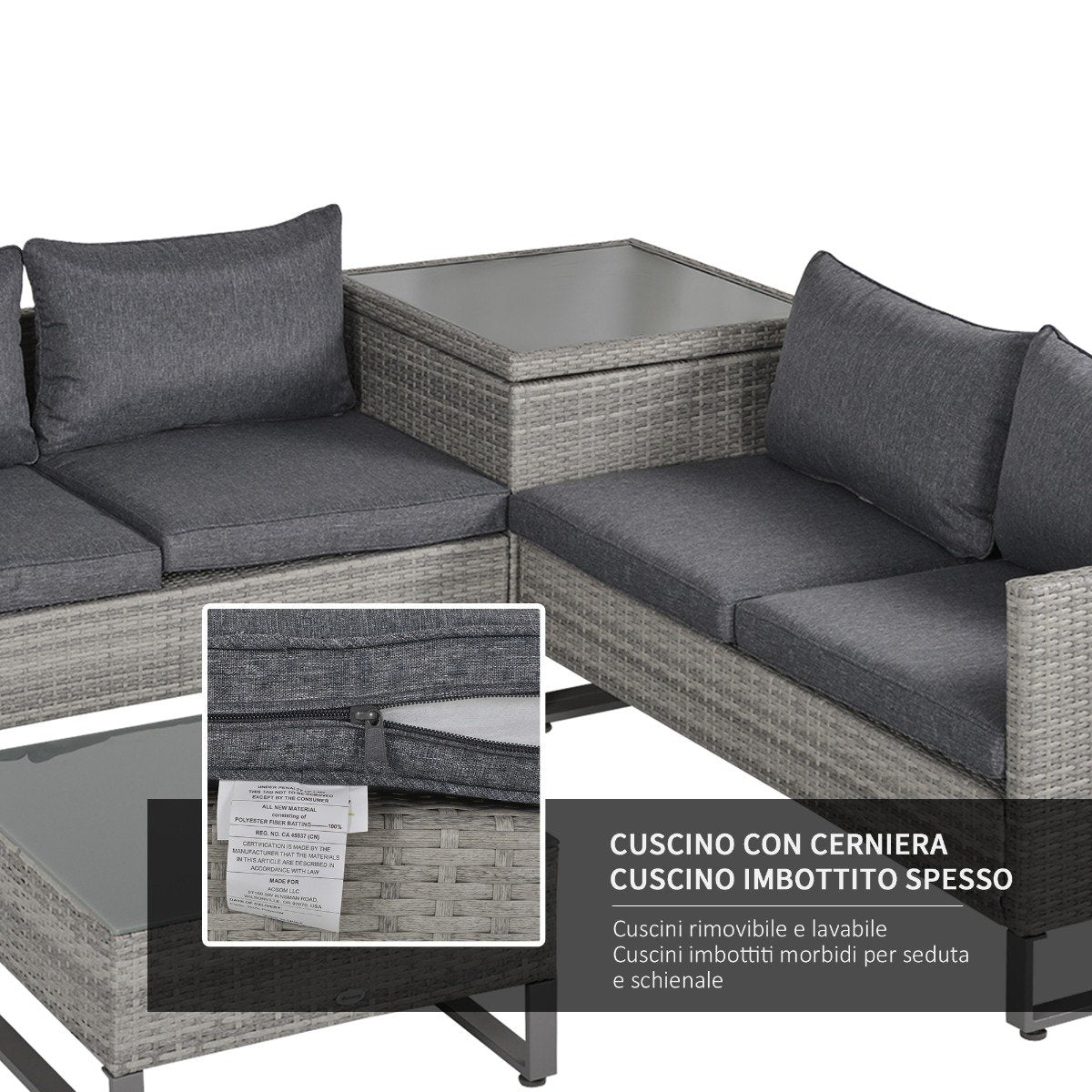 easycomfort easycomfort divano 3 posti da esterni in pe rattan con cuscini a righe grigio 173x68x78cm ean 8055776913681