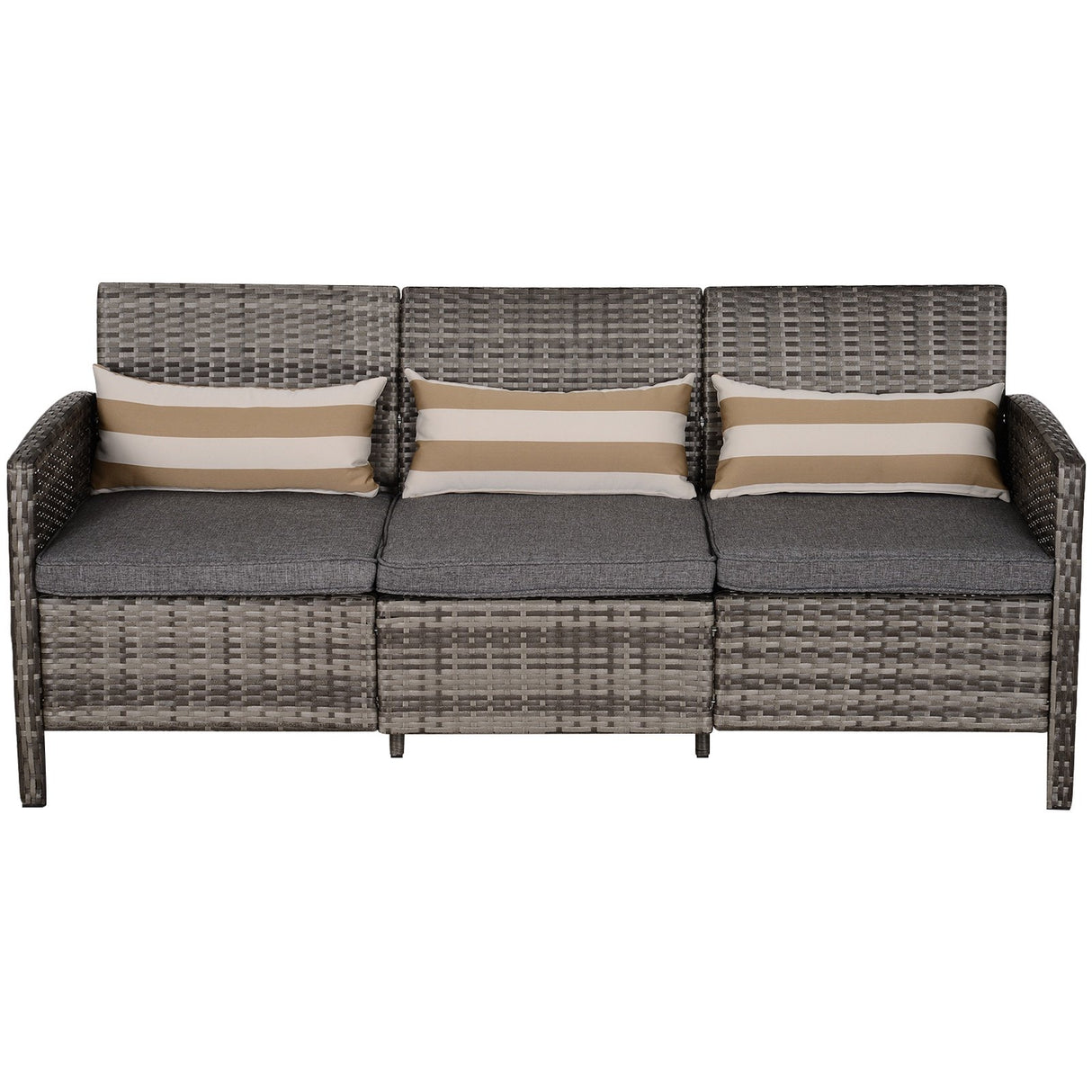easycomfort easycomfort divano 3 posti da esterni in pe rattan con cuscini a righe grigio 173x68x78cm ean 8055776913681