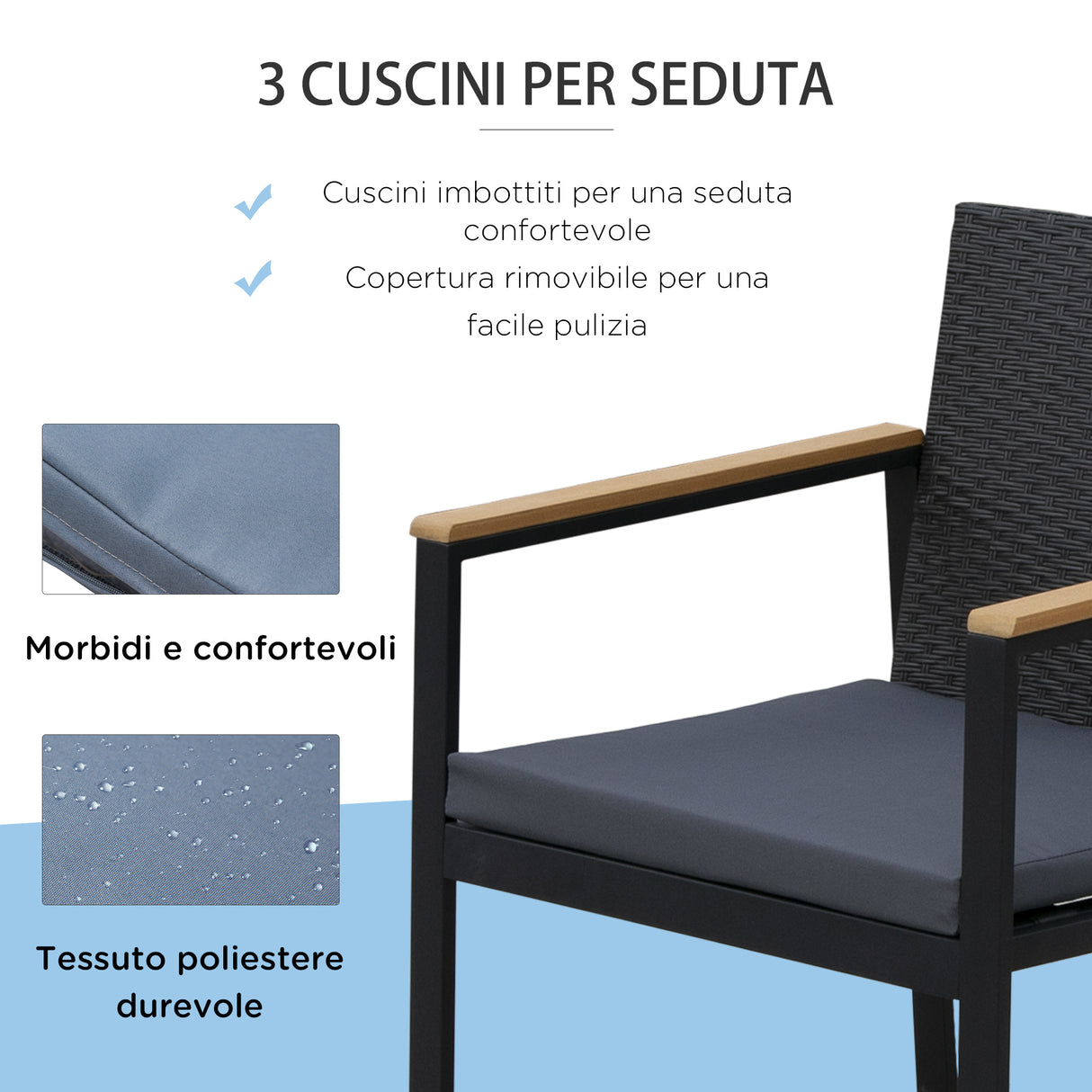 easycomfort easycomfort set 4 pezzi salottino da giardino in pe rattan con braccioli in legno nero