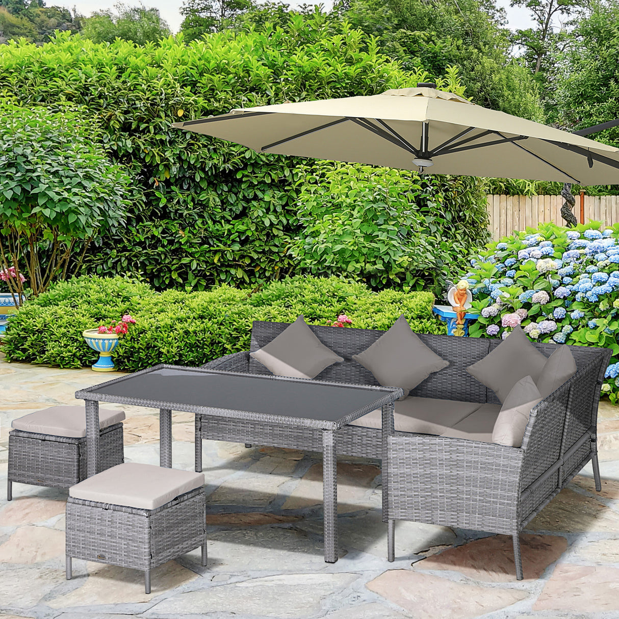 easycomfort easycomfort set mobili da giardino in pe rattan con 2 divani 1 tavolino 2 sgabelli grigio