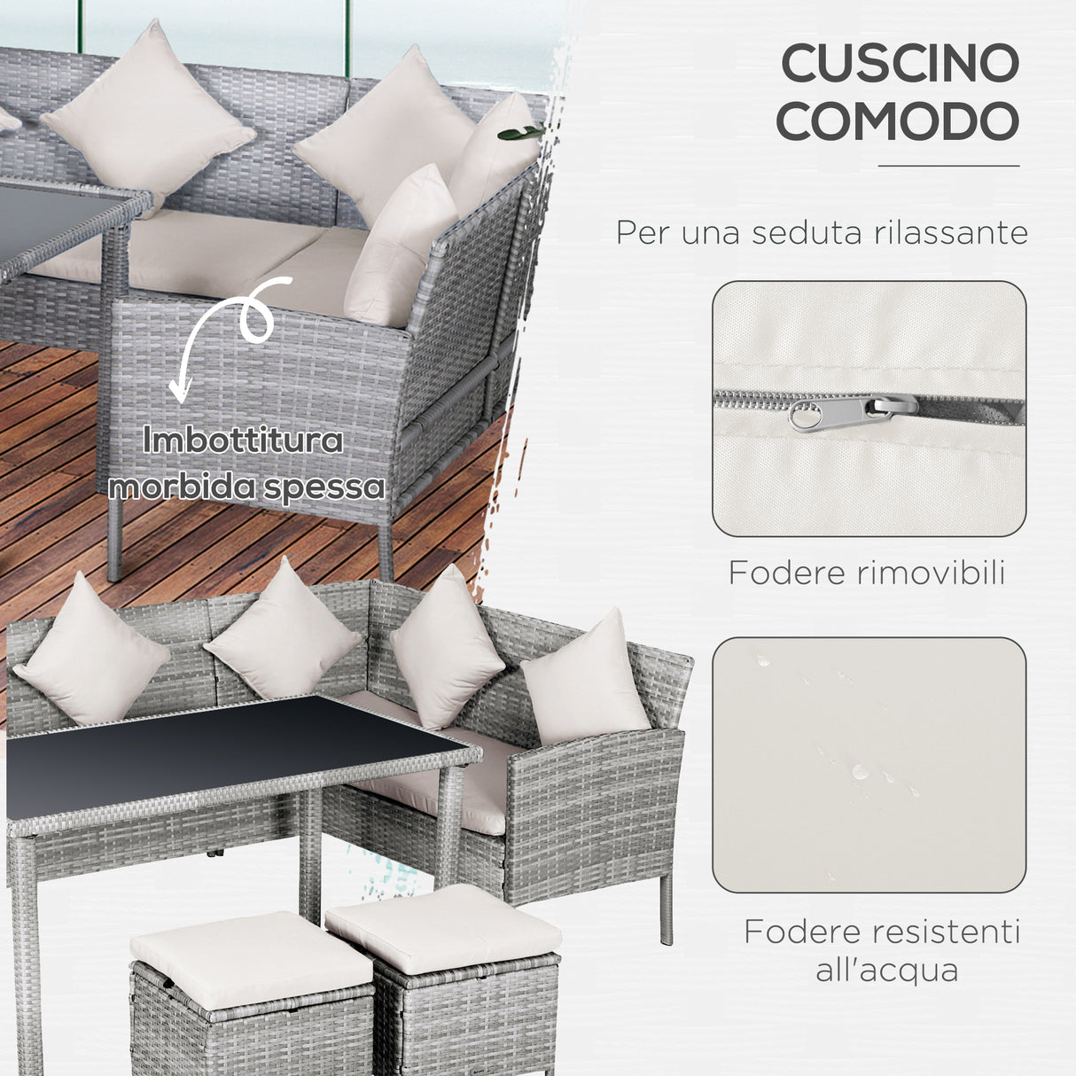 easycomfort easycomfort set mobili da giardino in pe rattan con 2 divani 1 tavolino 2 sgabelli grigio