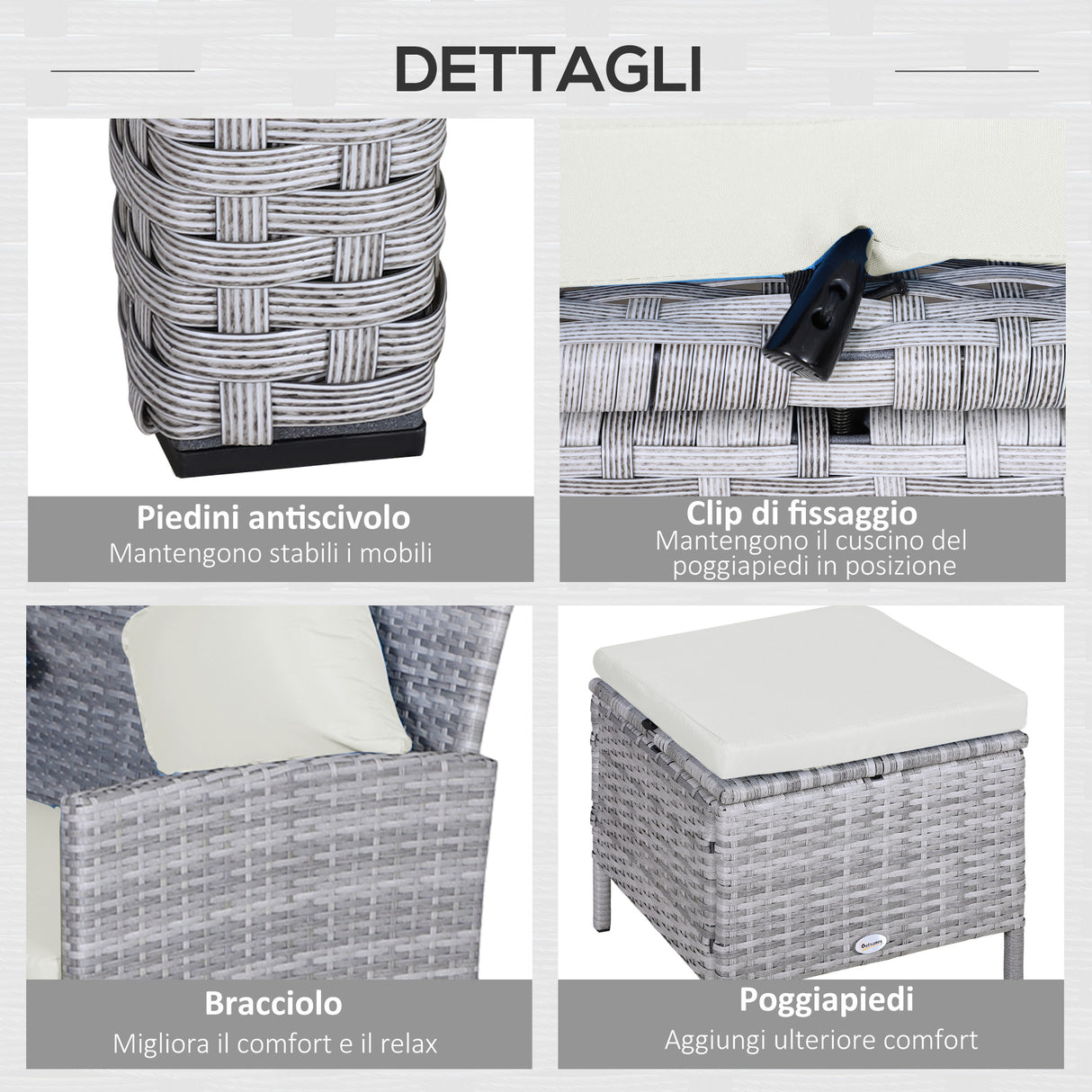 easycomfort easycomfort set mobili da giardino in pe rattan con 2 divani 1 tavolino 2 sgabelli grigio