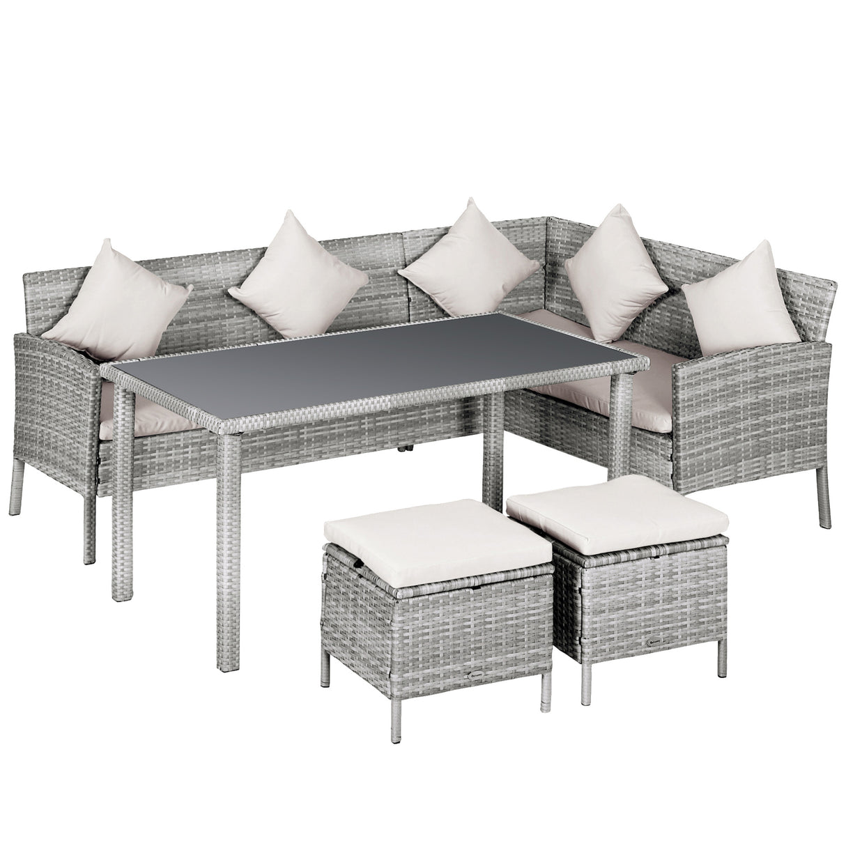 easycomfort easycomfort set mobili da giardino in pe rattan con 2 divani 1 tavolino 2 sgabelli grigio