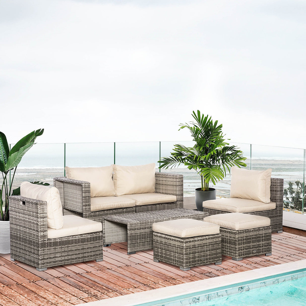 easycomfort easycomfort salotto da giardino in rattan pe da 8 pezzi con poltrone tavolini e sgabelli beige grigio