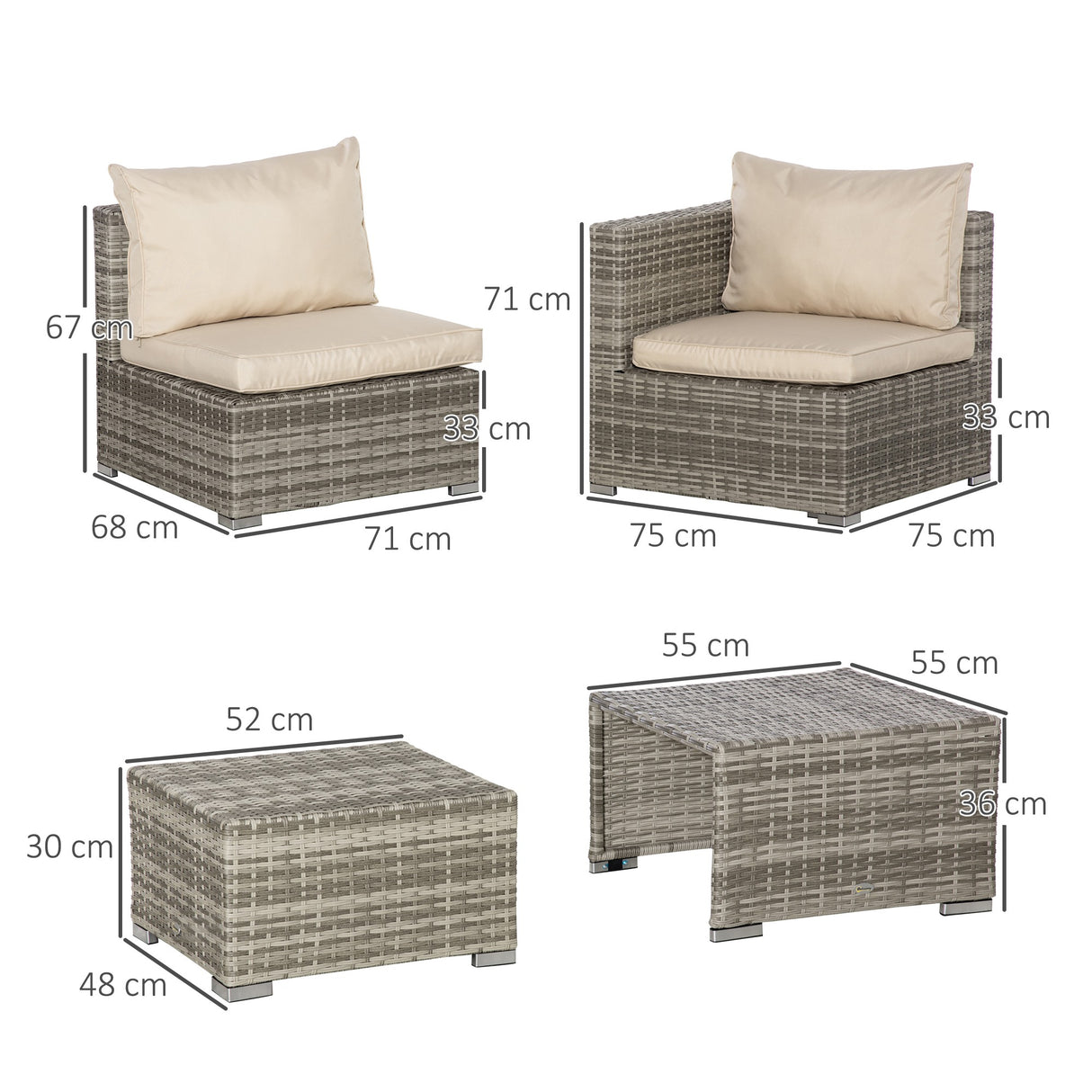 easycomfort easycomfort salotto da giardino in rattan pe da 8 pezzi con poltrone tavolini e sgabelli beige grigio
