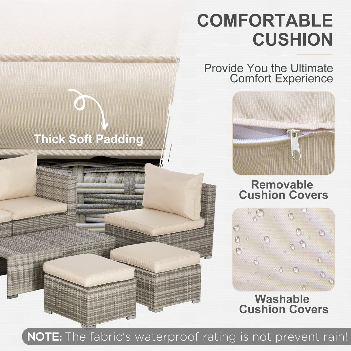 easycomfort easycomfort salotto da giardino in rattan pe da 8 pezzi con poltrone tavolini e sgabelli beige grigio