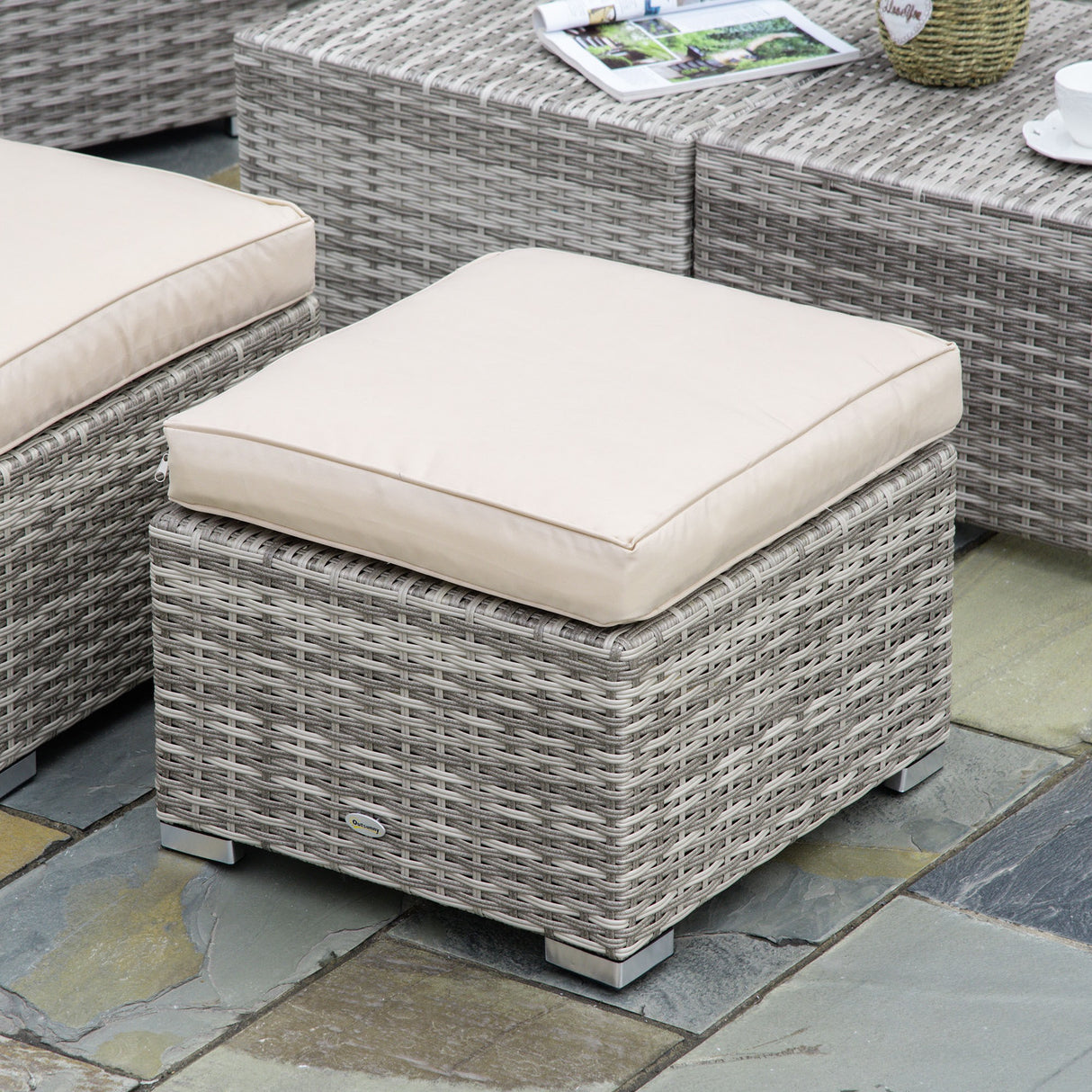 easycomfort easycomfort salotto da giardino in rattan pe da 8 pezzi con poltrone tavolini e sgabelli beige grigio