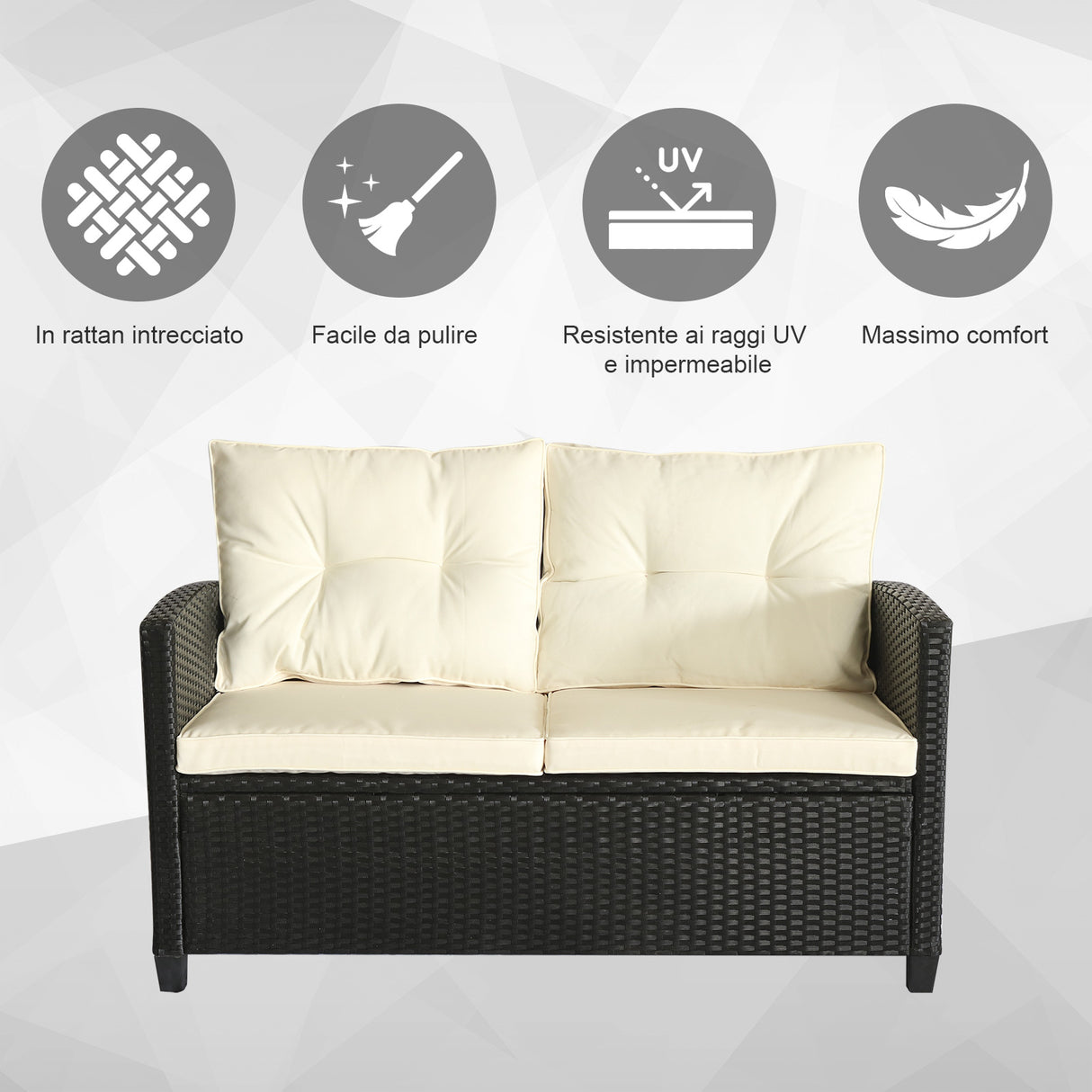 easycomfort easycomfort set mobili da giardino 4 pezzi in rattan pe tavolino divano e poltrone nero con cuscini beige