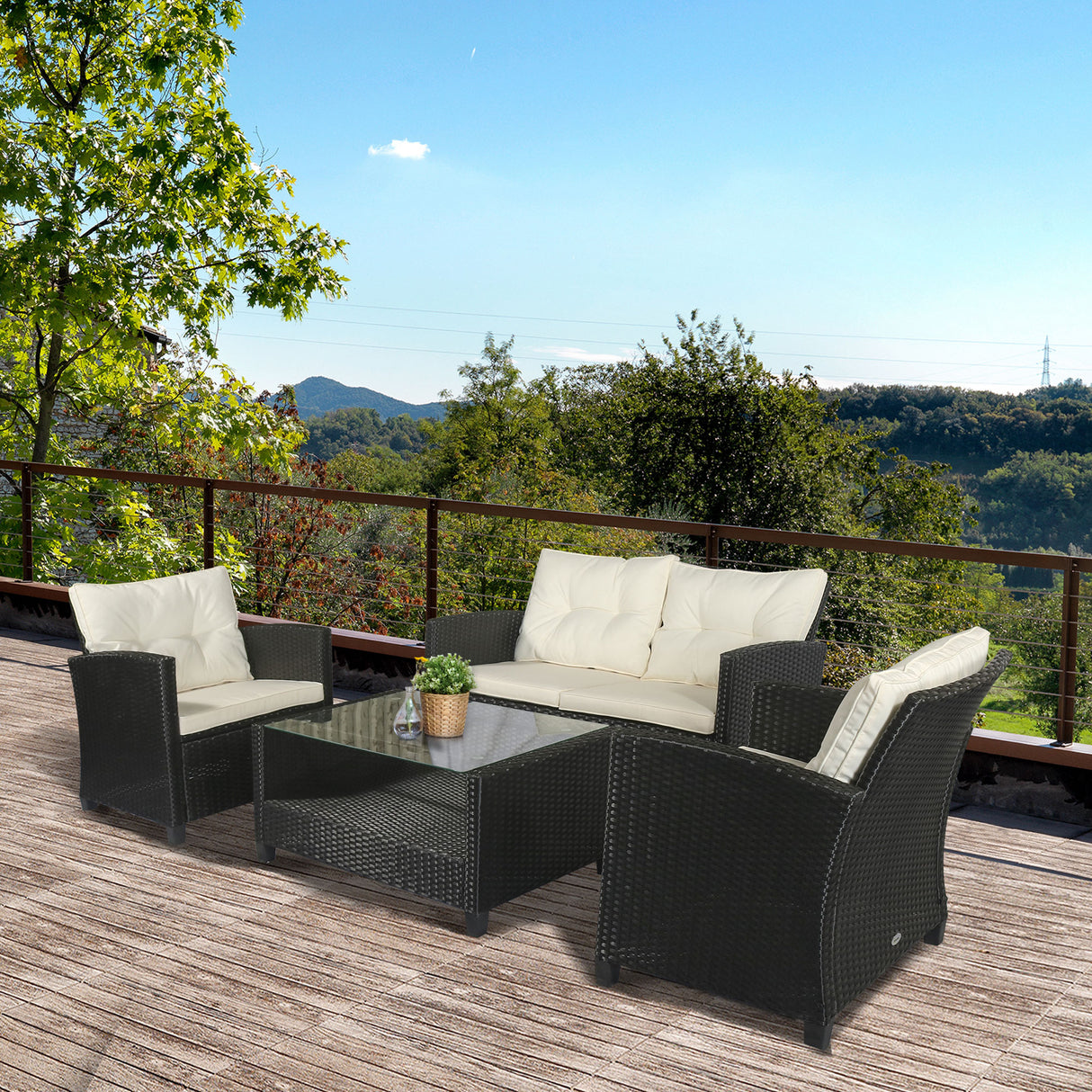easycomfort easycomfort set mobili da giardino 4 pezzi in rattan pe tavolino divano e poltrone nero con cuscini beige