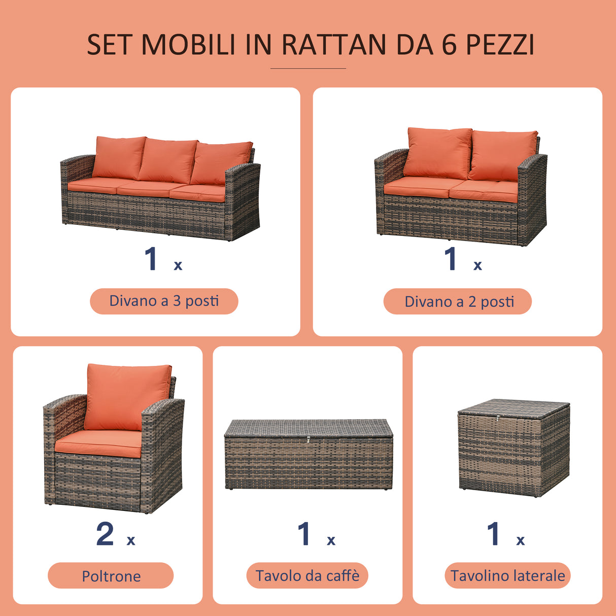 easycomfort easycomfort mobili da giardino 6 pezzi in rattan divani poltrone tavoli contenitore
