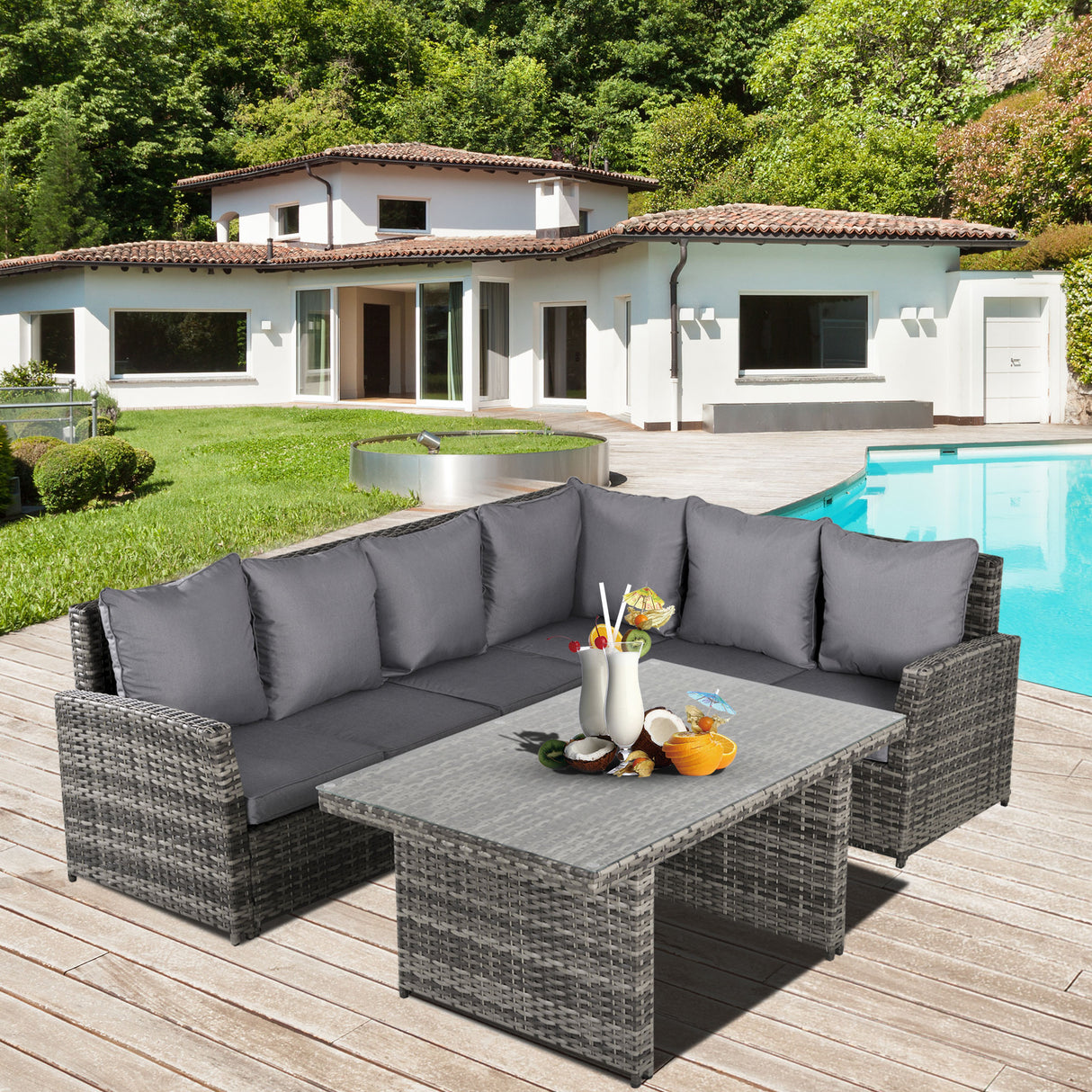 easycomfort easycomfort salotto da giardino con 2 divani e tavolo in pe rattan grigio