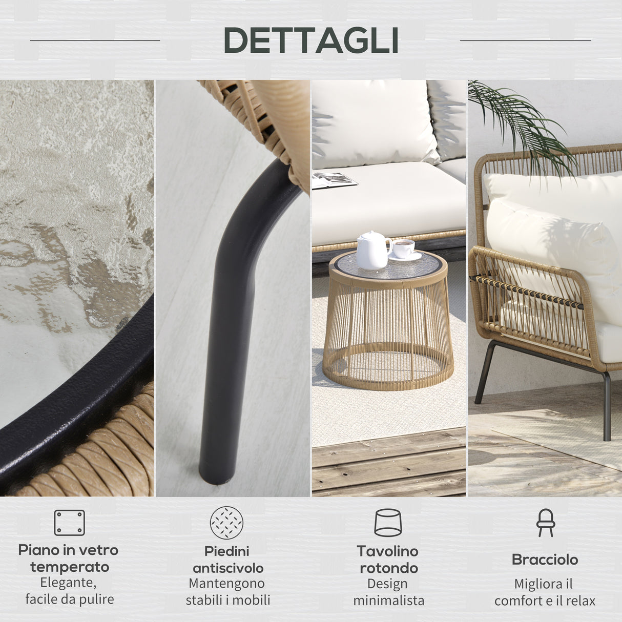 easycomfort easycomfort set 3 pezzi divano 2 posti chaise longue e tavolino beige e caffe