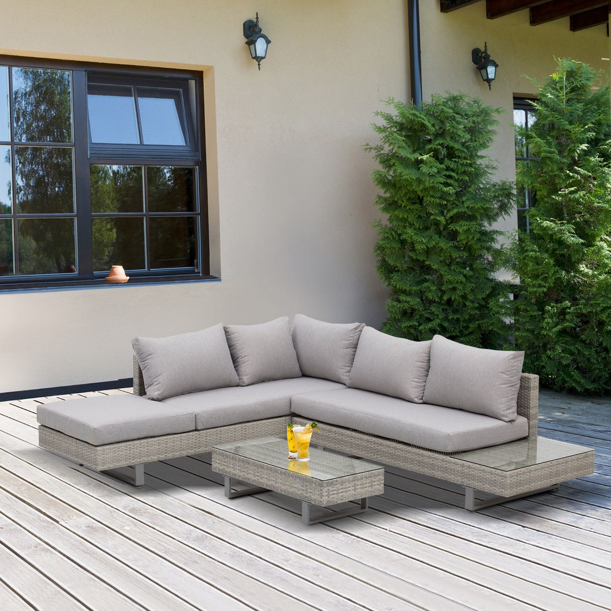 easycomfort easycomfort salotto da giardino con divano e tavolino in pe rattan grigio ean 8055776916422