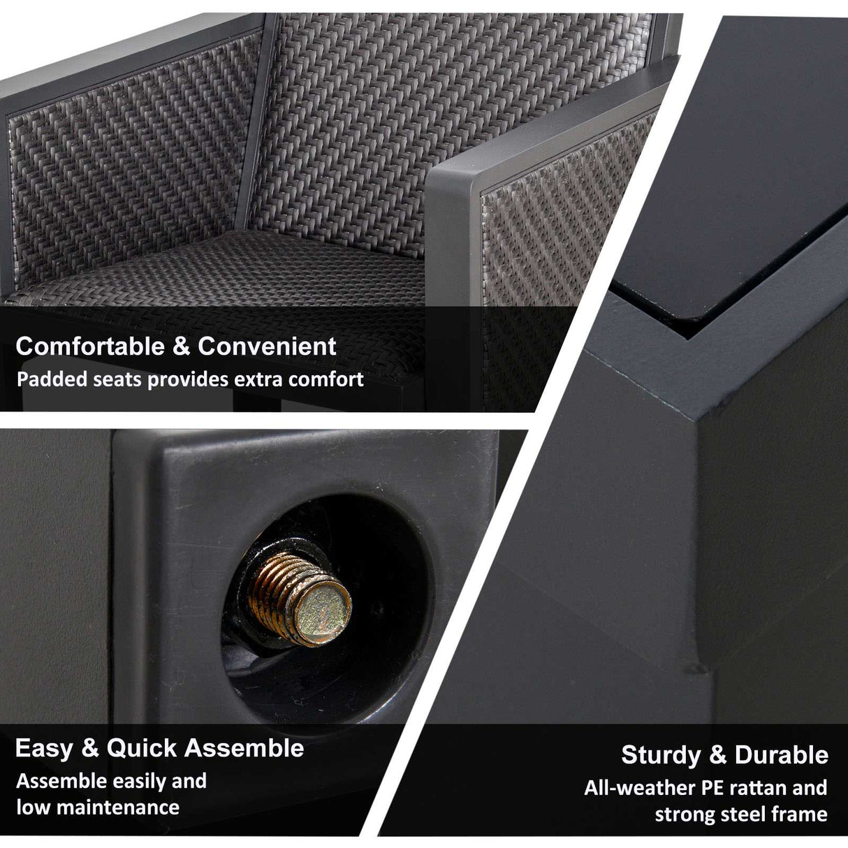 easycomfort easycomfort salotto da giardino con divanetti e tavolino in rattan pe set 4 pezzi grigio